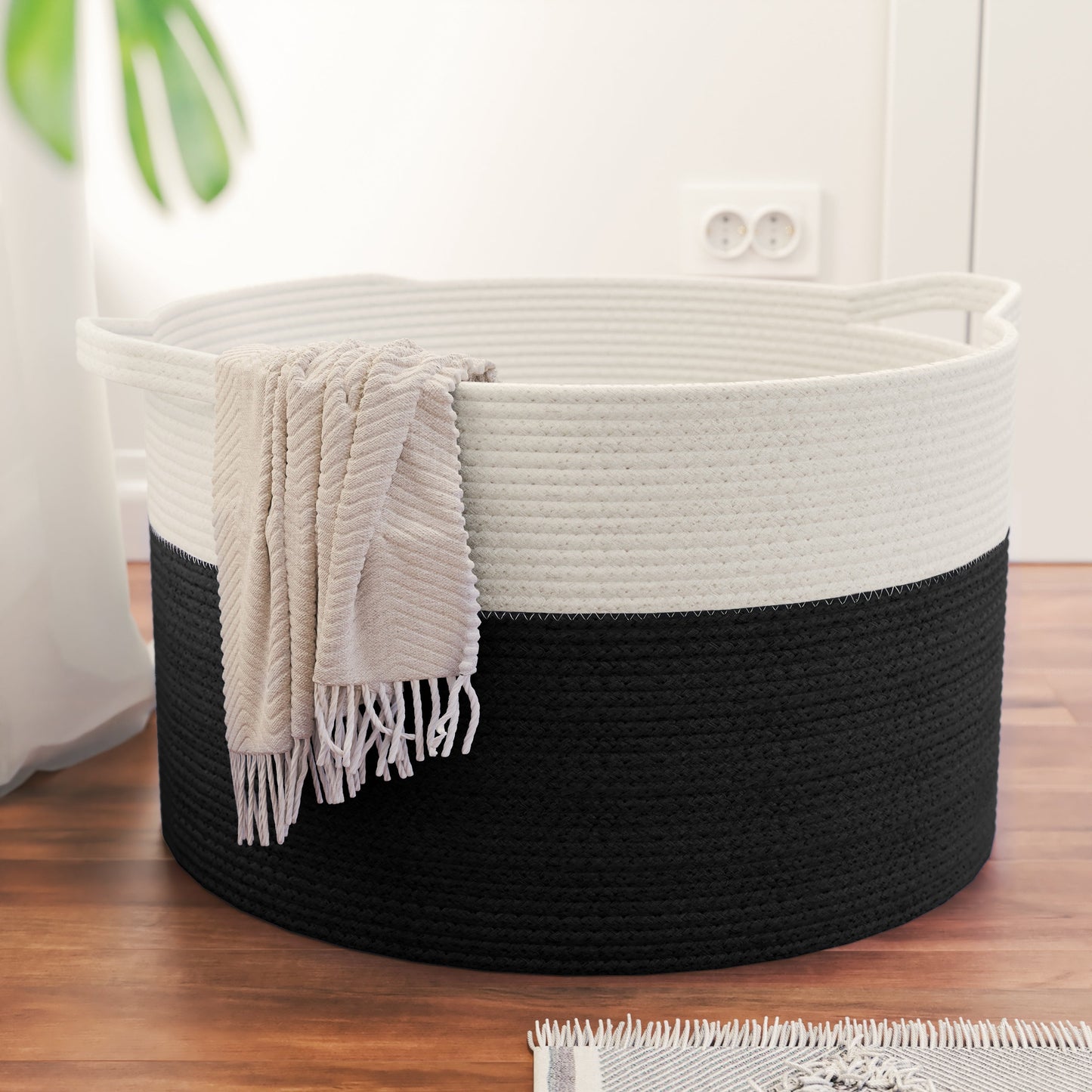 Cotton Rope Storage Basket Laundry Hamper w/ Handles