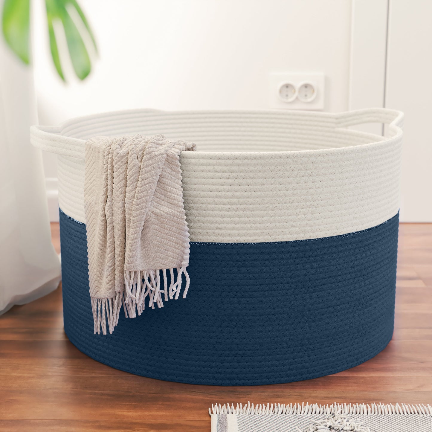 Cotton Rope Storage Basket Laundry Hamper w/ Handles