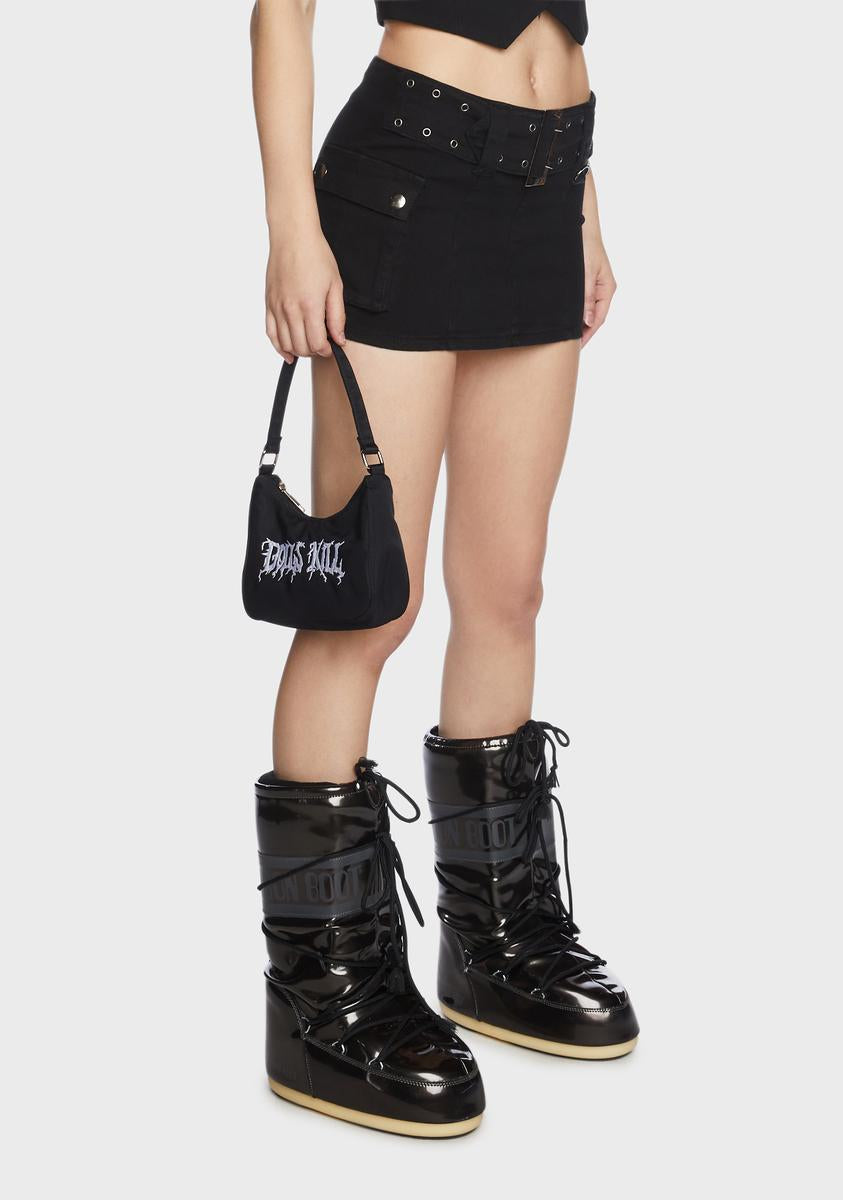 Black Roux Belted Mini Skirt