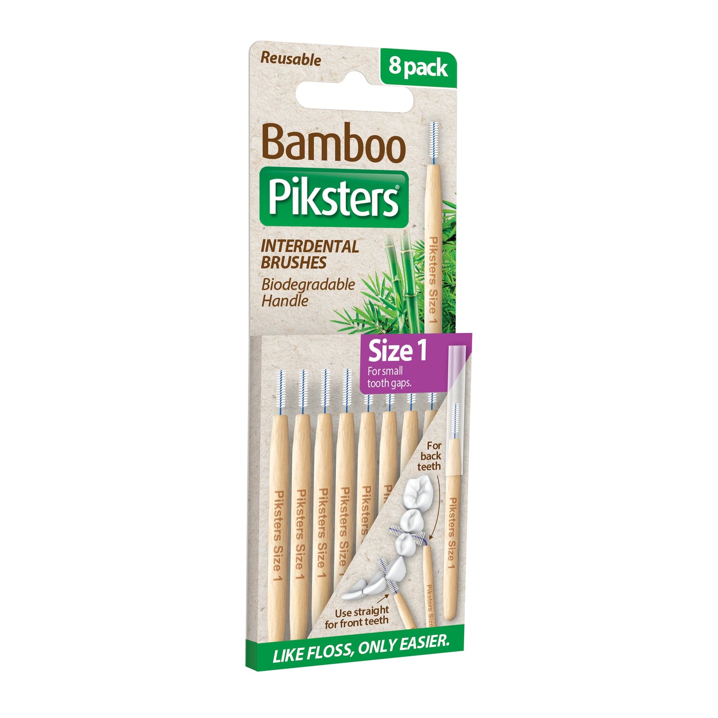 Piksters® Bamboo Interdental Brushes Purple Size 1 8pk