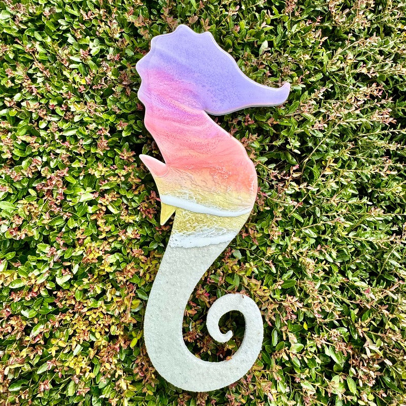 Beach Inspired Sunrise Resin & White Sand Seahorse - Sunshine & Sweet Pea's Coastal Decor