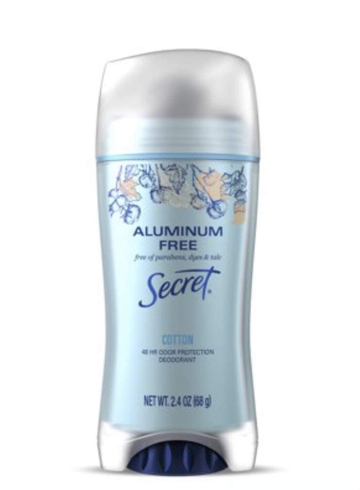Secret Aluminum Free Deodorant Cotton, 2.4 oz (68g) Free of Parabens, Dyes and Talc, 48 Hour Odor Protection, Fights Odor, Feels Clean.