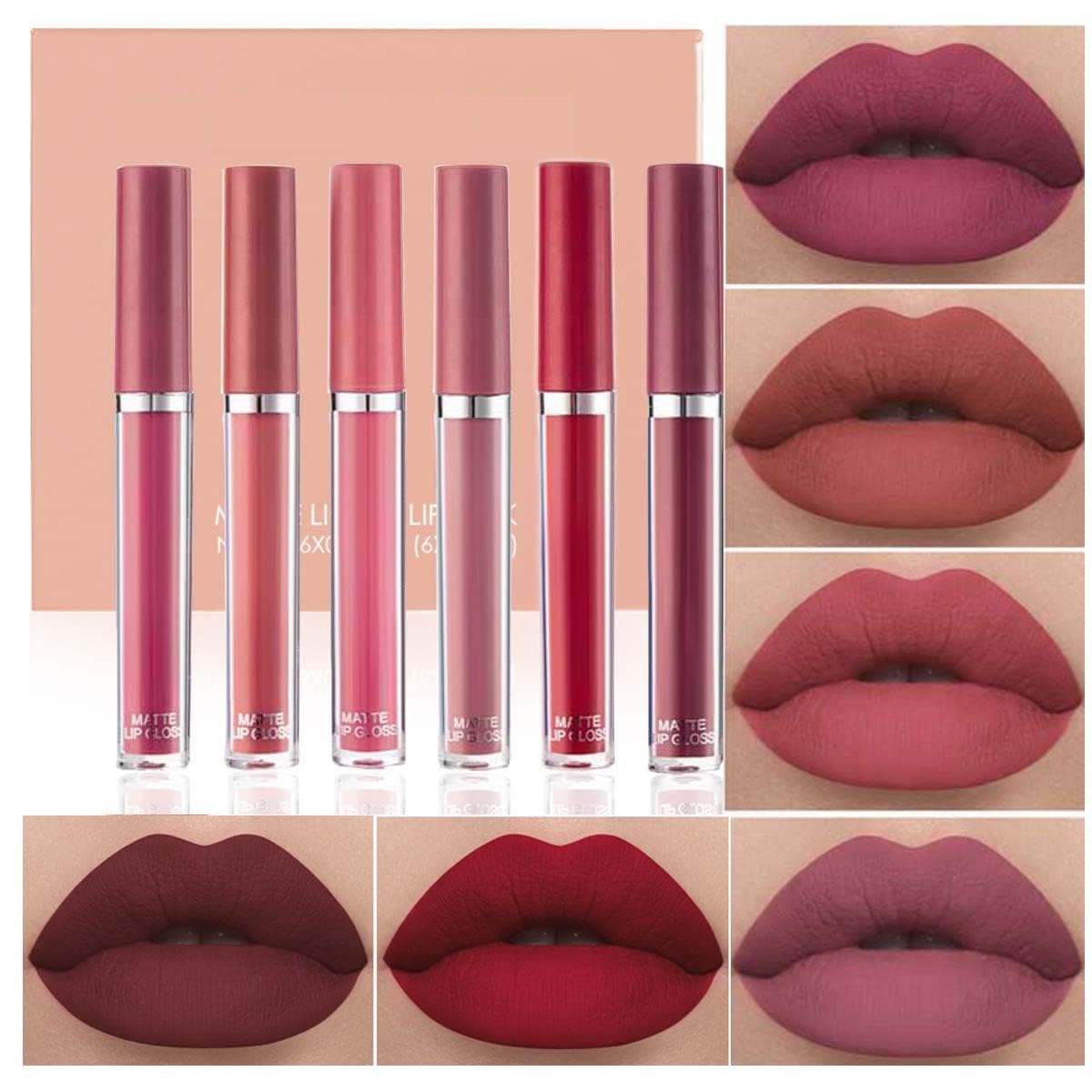 6Pcs Matte Liquid Lipstick Makeup Set, Matte liquid Long-Lasting Wear Non-Stick Cup Not Fade Waterproof Lip Gloss (2#Set B)