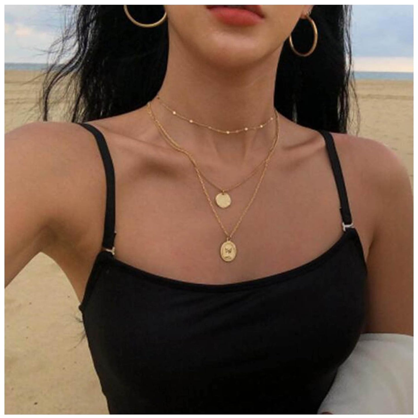 Yheakne Boho Layered Disc Necklace Choker Gold Medallion Pendant Necklace Circle Portrait Necklace Chain Vintage Head Coin Necklace Jewelry for Women and Girls Gifts