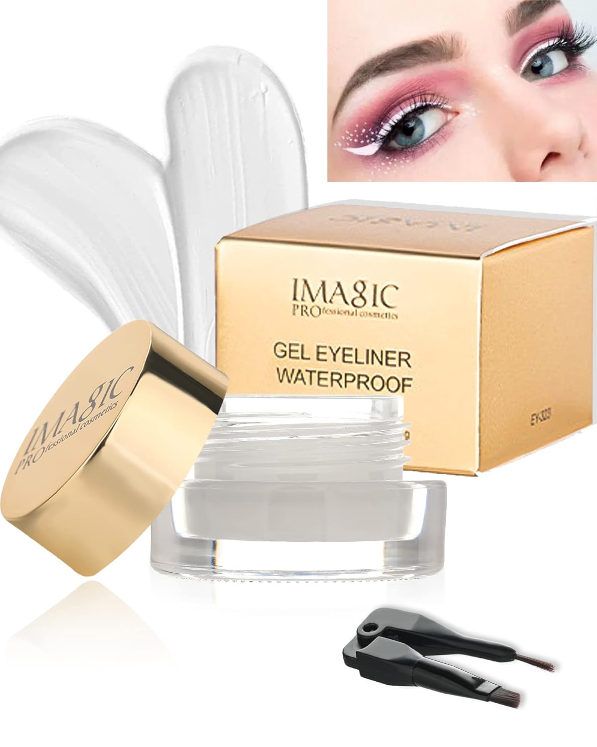 White Eyeliner Gel Pot, Long Lasting Waterproof Eyeliner Cream Gel, High-Intensity Pigments Smudge-Proof Eye Liner Eyebrow Pomade, Makeup Gift for Women Girl delineador de ojos contra el agua