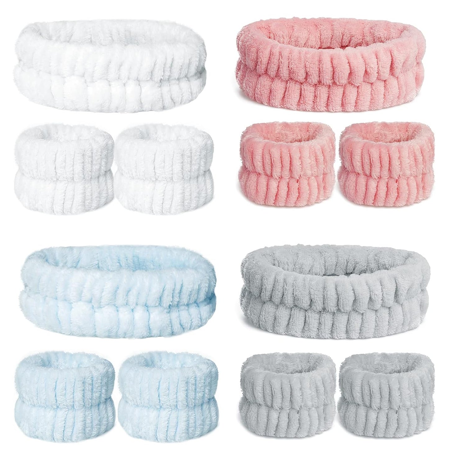 12 Pieces Spa Facial Headband Women Makeup Headband Girls Washing Face Headband Soft Microfiber Spa Wrist Washband Ladies Spa Hair Wraps for Washing Face Shower Makeup Bath (Pink, White, Blue, Grey)