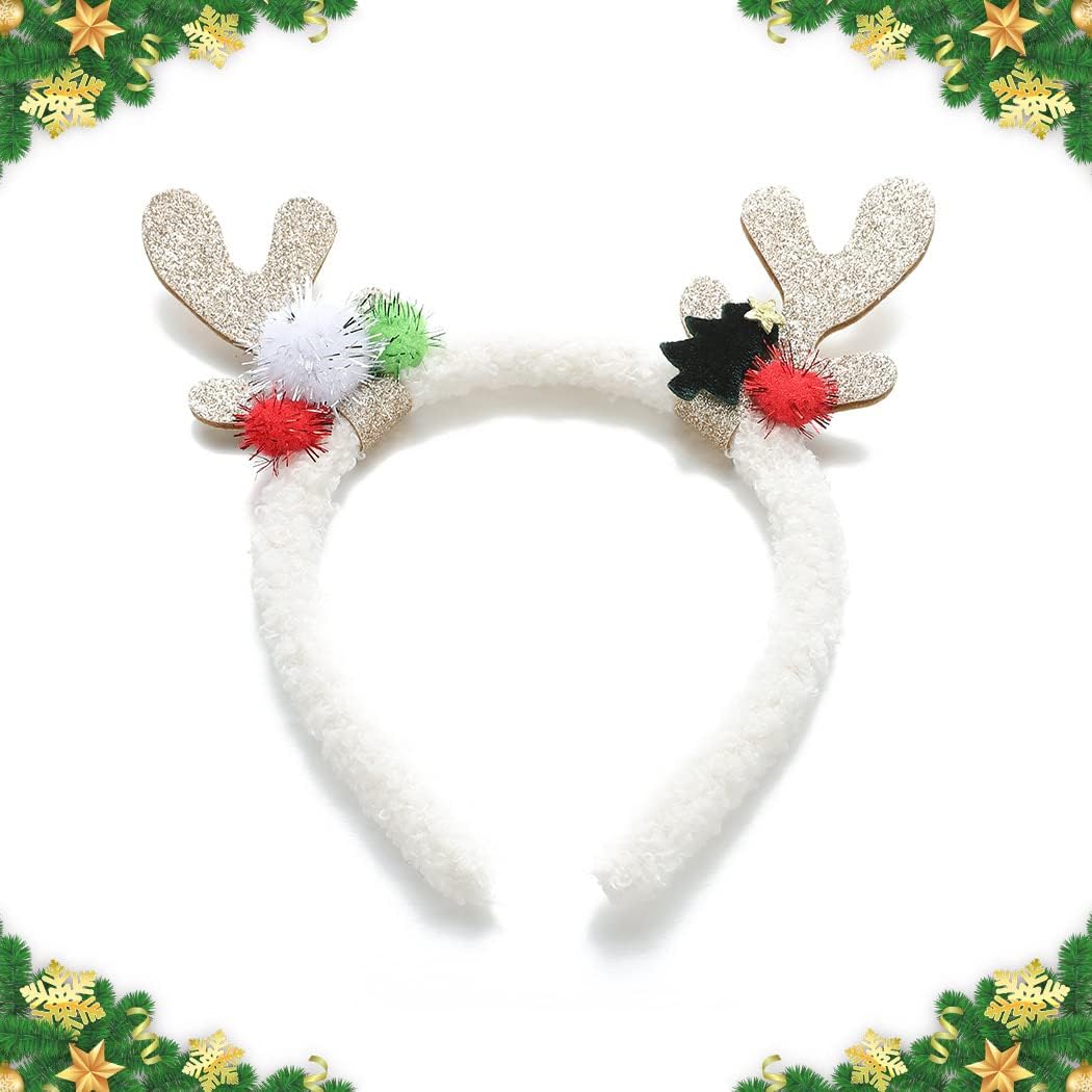 JEAIRTS Christmas Reindeer Headband Sequin Deer Antlers Xmas Hair Hoop Headpiece Glitter Christmas Headwear Holiday Hair Accessories for Women and Girls