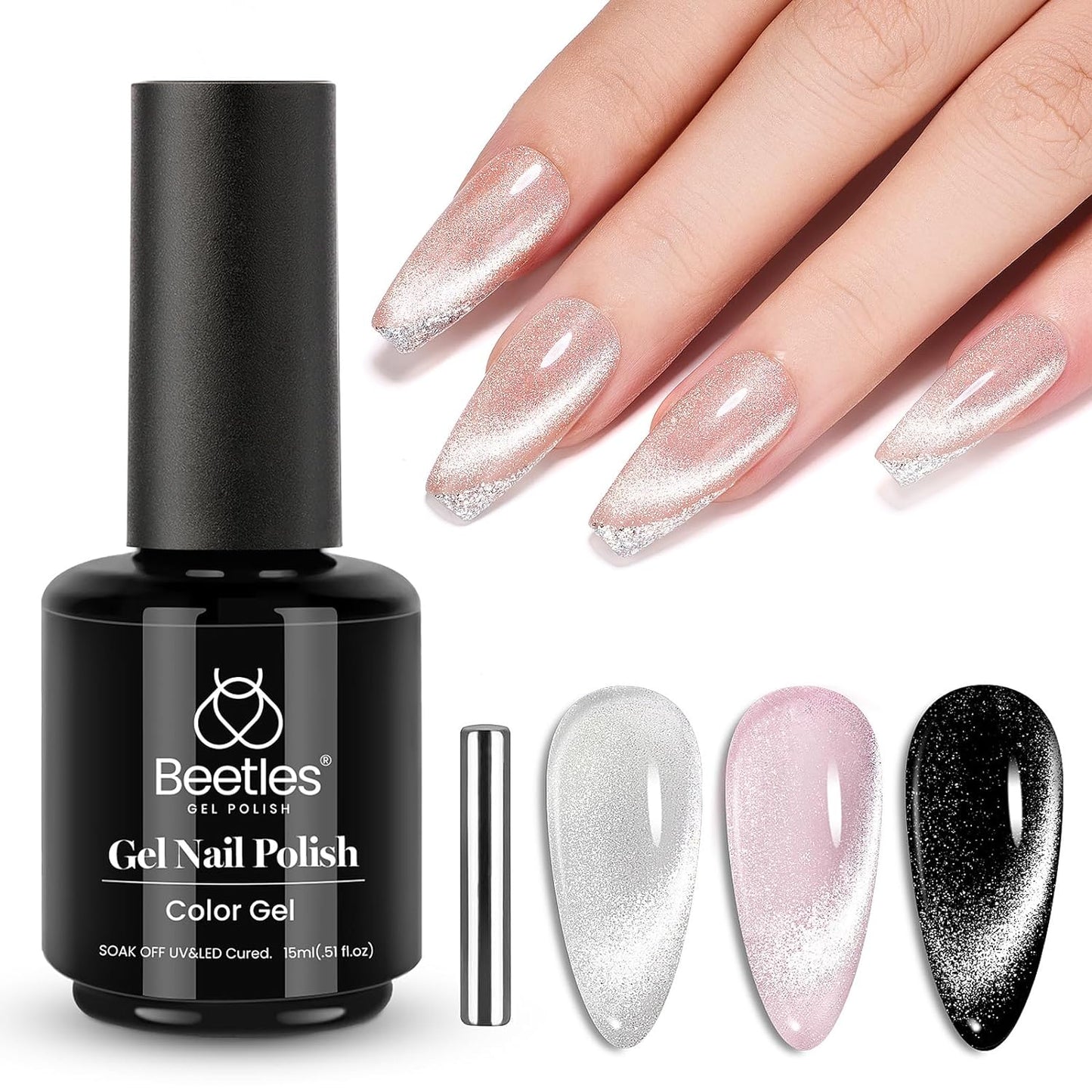Beetles Cat Eye Gel Nail Polish 15ml Gel Polish Soak Off U V LED Nail Lamp 1 Color Silver Shimmer Velvet Gel Nail Polish Nail Art Manicure Salon DIY Home