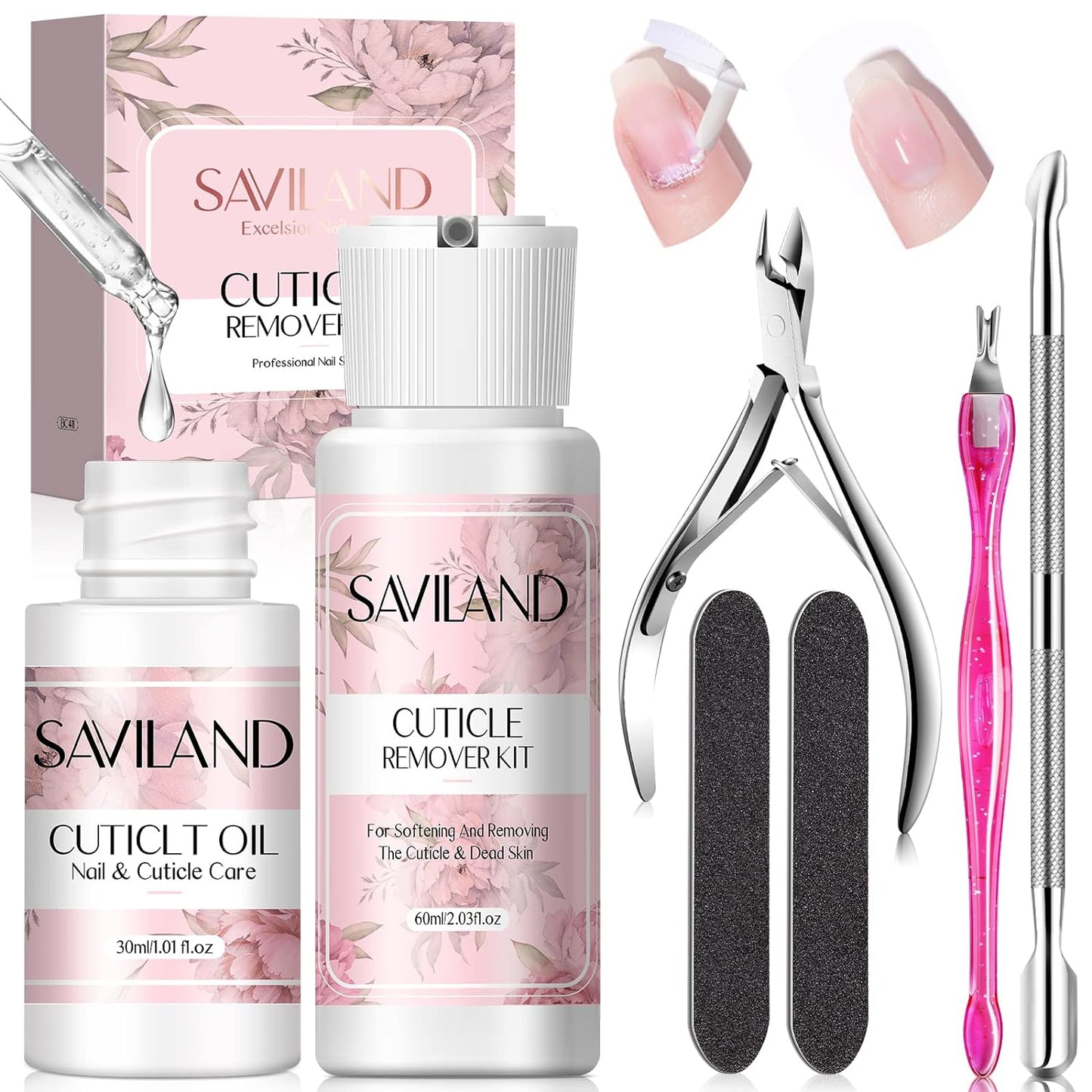 SAVILAND Cuticle Remover and Cuticle Oil Kit Ð Nail Care Kit with Cuticle Remover Liquid & Cuticle Oil Cuticle Trimmer for Cuticle Softener & Moisturize Manicure Kit for Home Use