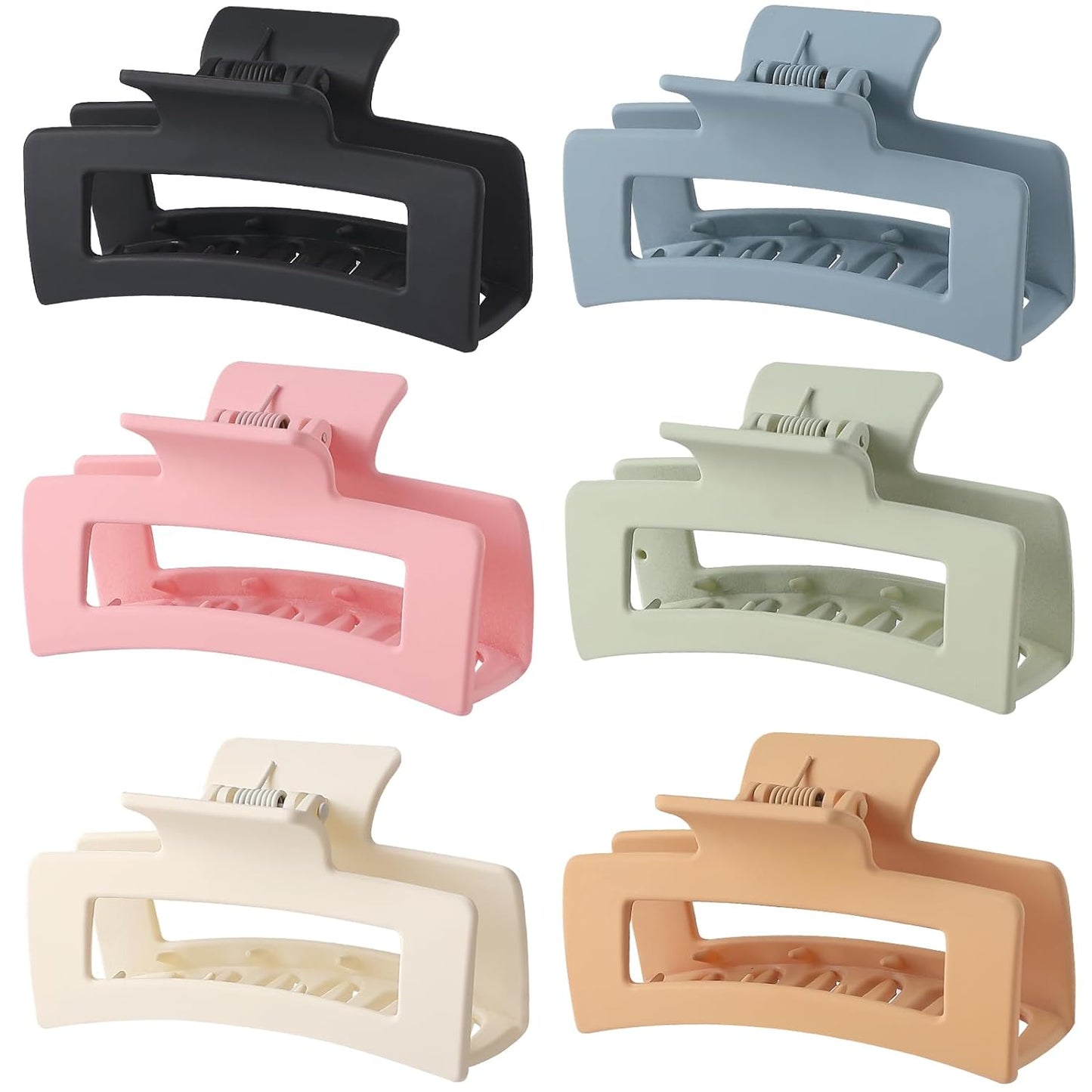 Sisiaipu 3.5 Inch Medium Banana Jaw Hair Clips - 6 Pack Square and Rectangle Clips for Women's Hair - Basic Accessories