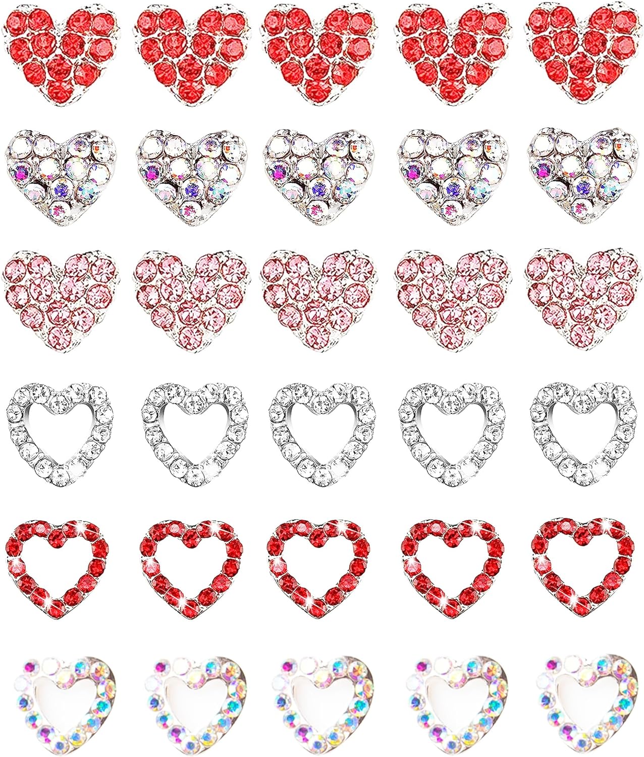Red Heart Nail Charms 3D Nail Charms 30pcs Y2K Nail Charms Silver Nail Charms Nail Rhinestones 3D Big Gems Kawaii Heart Nail Stones Valentine's Day Nail Gems Love Jewels for Nails Crafts by DOSDON