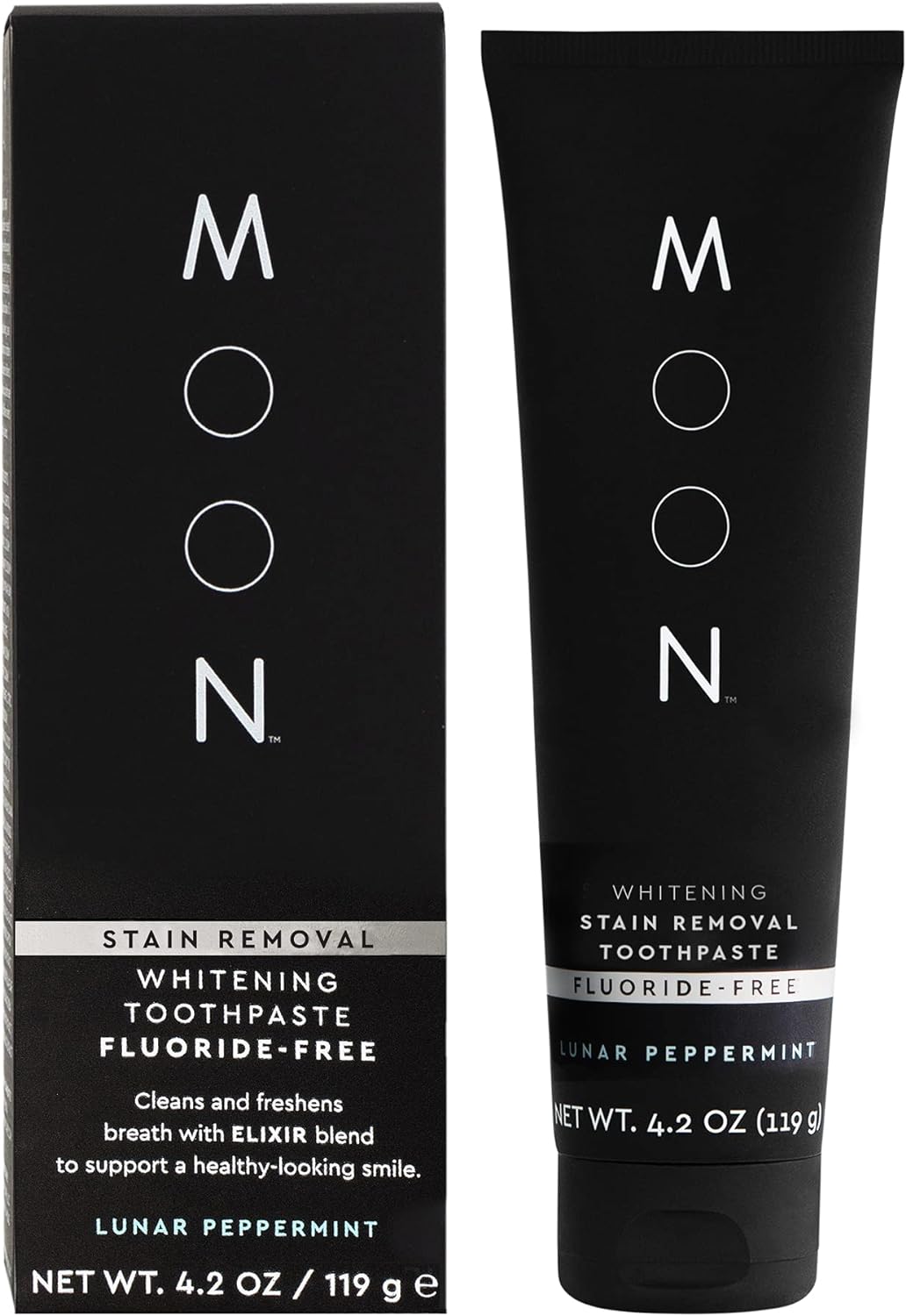 MOON Stain Removal Whitening Toothpaste, Fluoride-Free, Lunar Peppermint Flavor for Fresh Breath, for Adults 4.2 oz