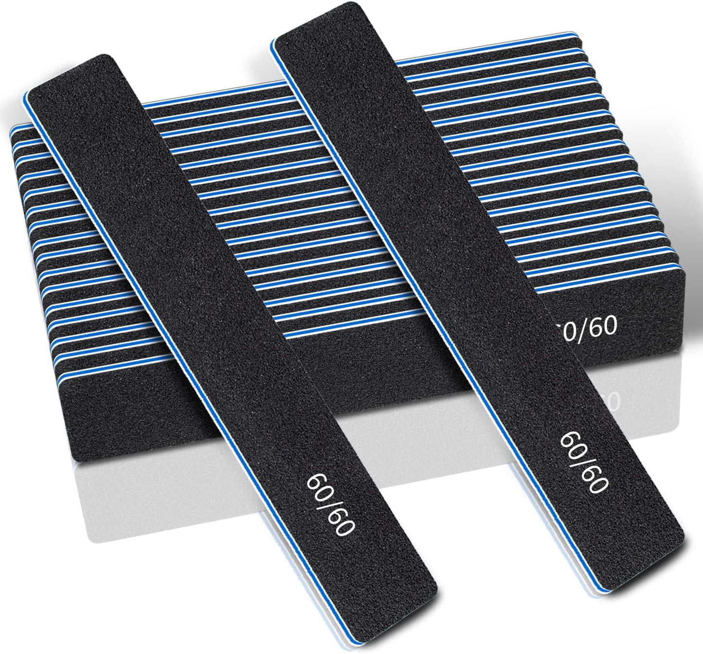 12 Pcs Professional Nail Files, 60/60 Grit Nail Files for Acrylic Nails Gel Nails, Double Sided Emery Board for Nails, Reusable & Washable Coarse Nail File for Home and Salon Use