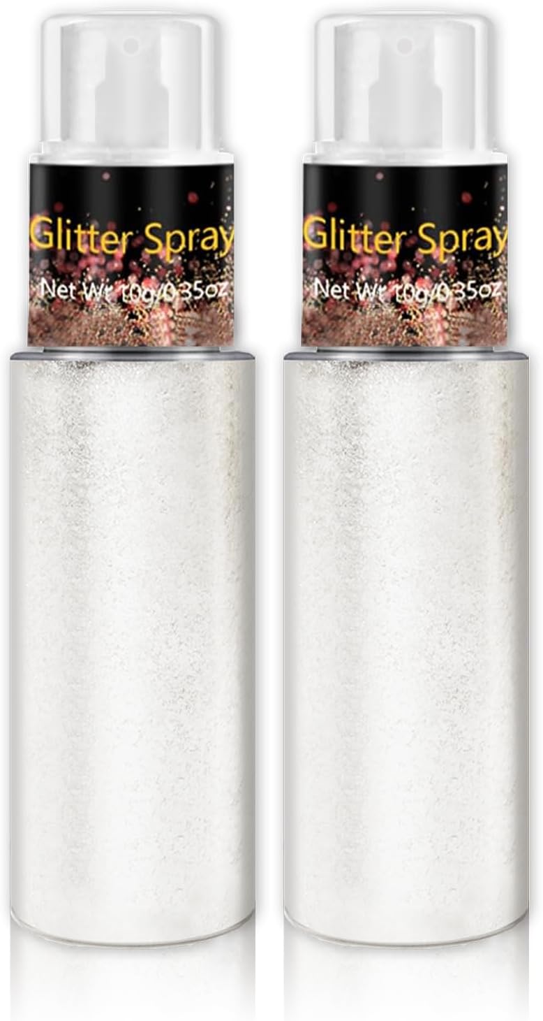 IONSGAKO 2PCS White Body Hair Glitter Spray Shimmer Sparkle Powder Makeup Glitter Spray for Clothes Hair and Body Face Highlighter Festival Glitter Powder Makeup
