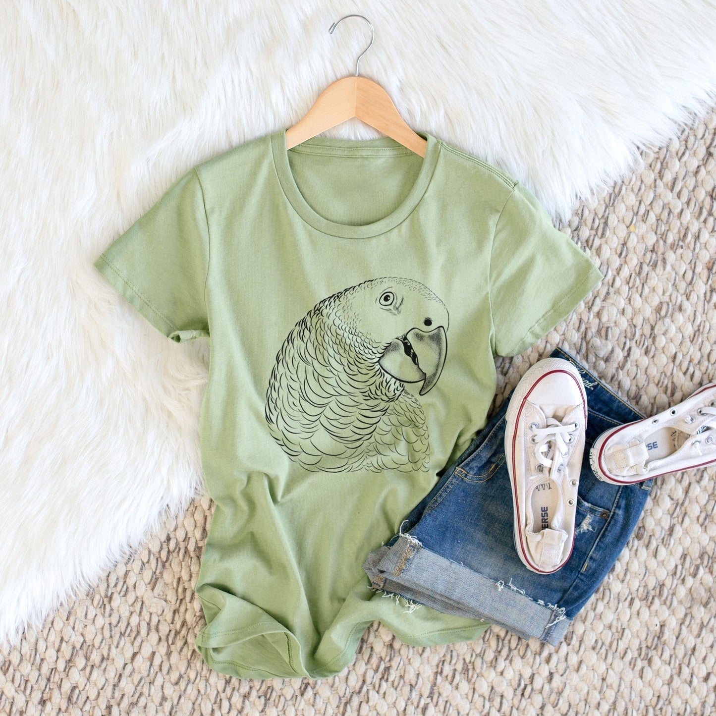 African Grey Parrot - Women's Crewneck - Made in USA - 100% Organic Cotton