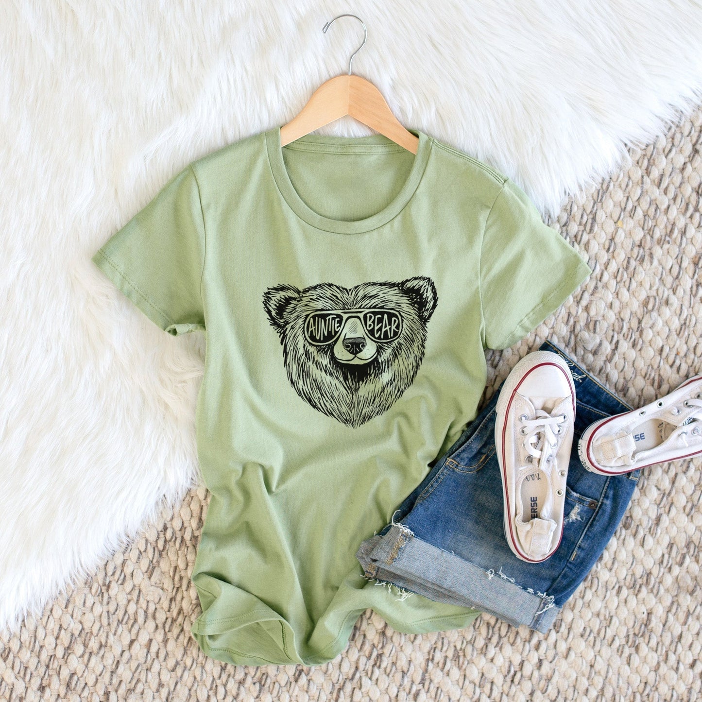 Auntie Bear - Women's Crewneck - Made in USA - 100% Organic Cotton