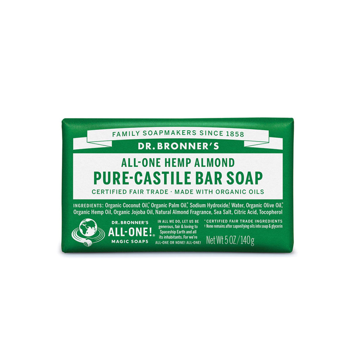 Dr. Bronner's Almond Pure-Castile Bar Soap Hemp All-One 140g