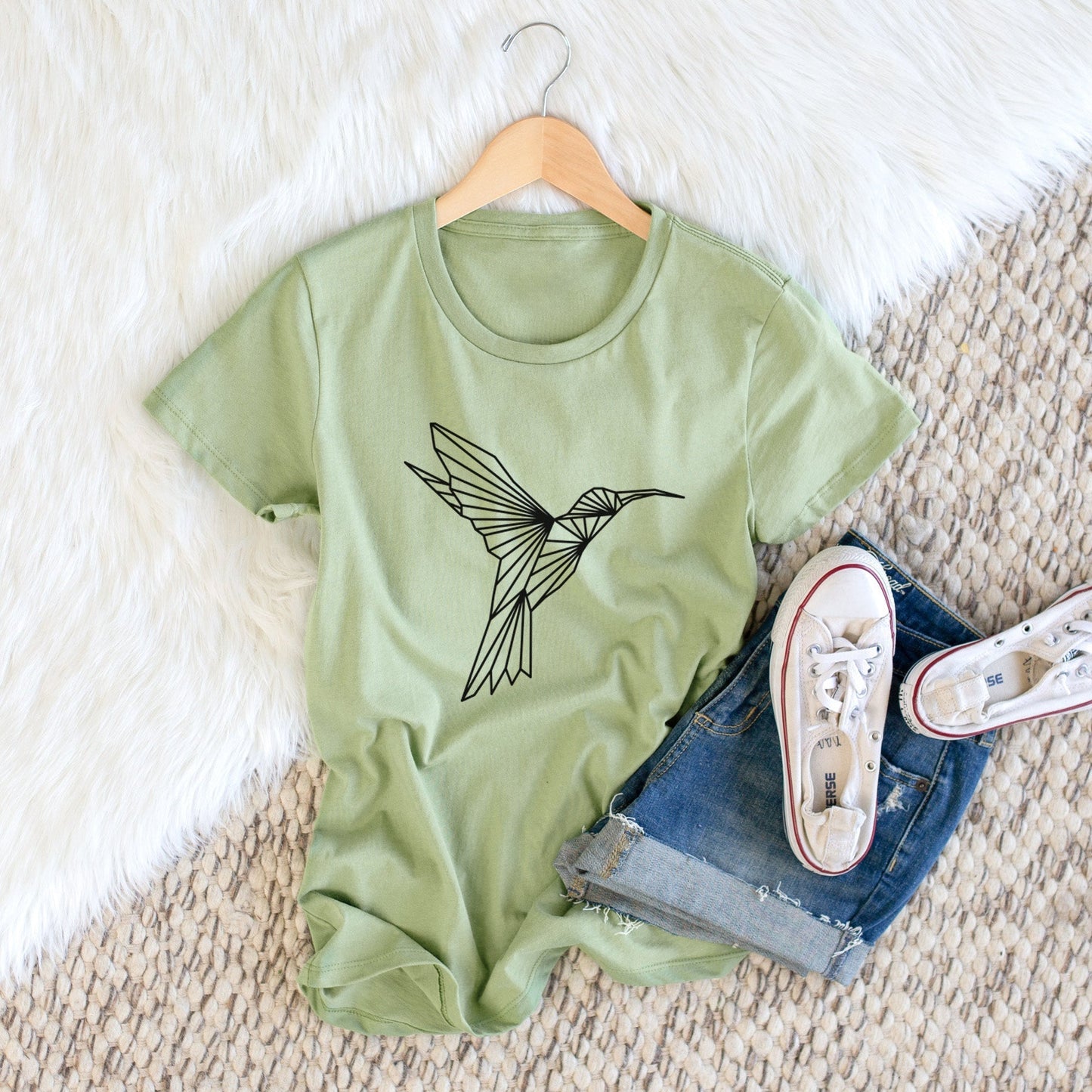 Geometric Hummingbird - Women's Crewneck - Made in USA - 100% Organic Cotton
