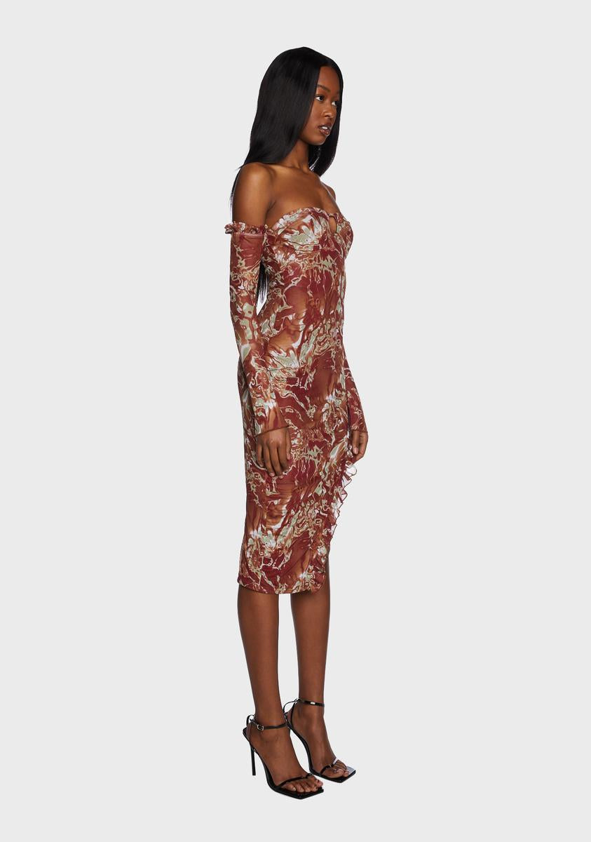 Cognac Surreal Daze Midi Dress