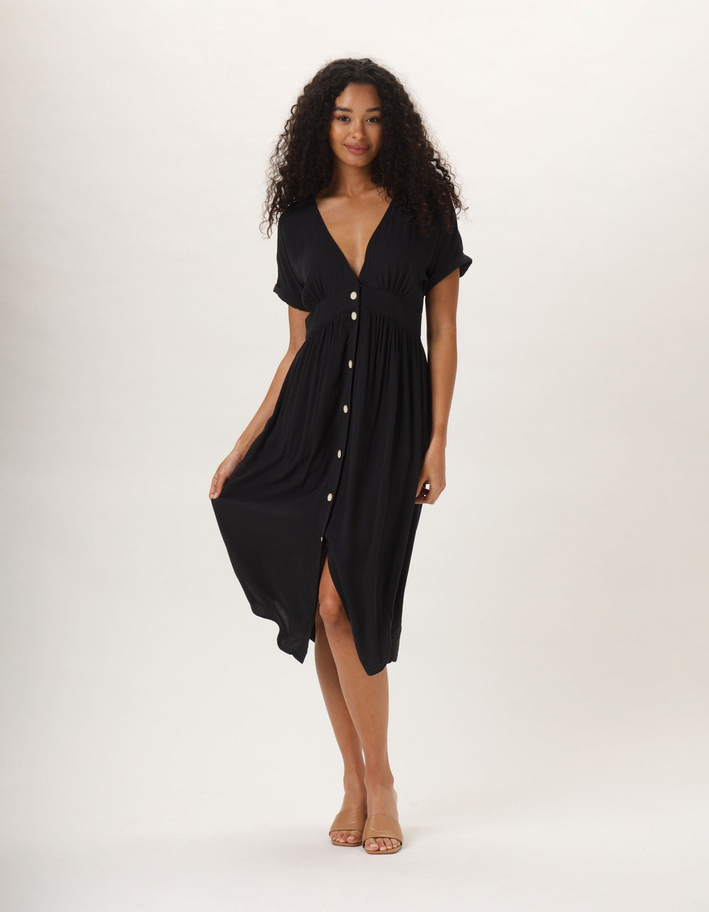 Deep V Button Thru Dress
