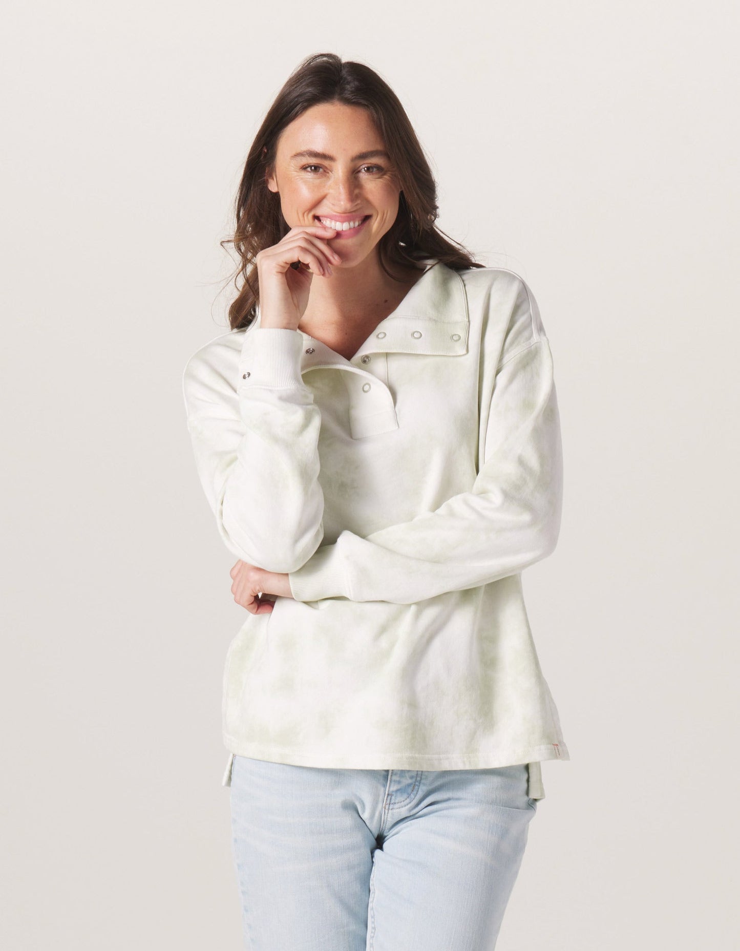 Cole Terry Snap Pullover in Sage Tie Dye On Model from Front