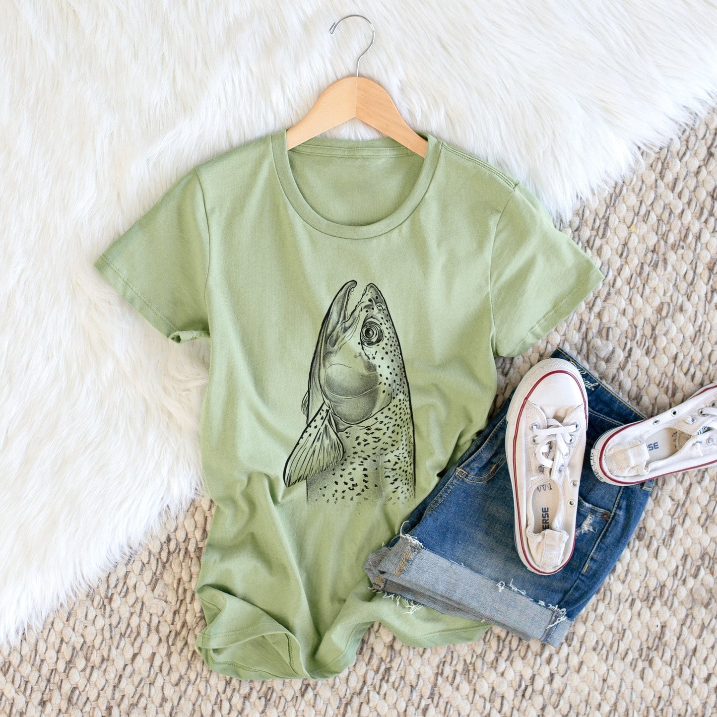 Rainbow Trout - Oncorhynchus mykiss - Women's Crewneck - Made in USA - 100% Organic Cotton