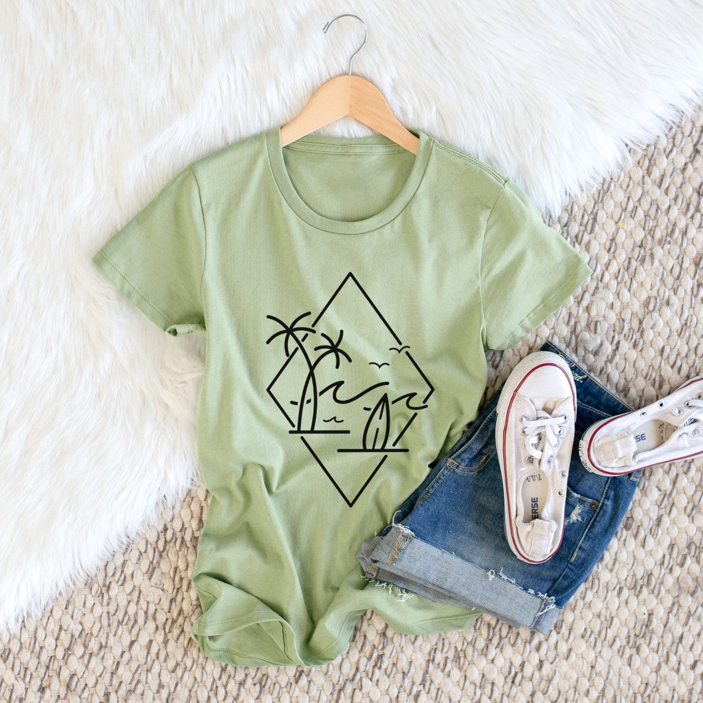 Summer Surf Diamond - Women's Crewneck - Made in USA - 100% Organic Cotton