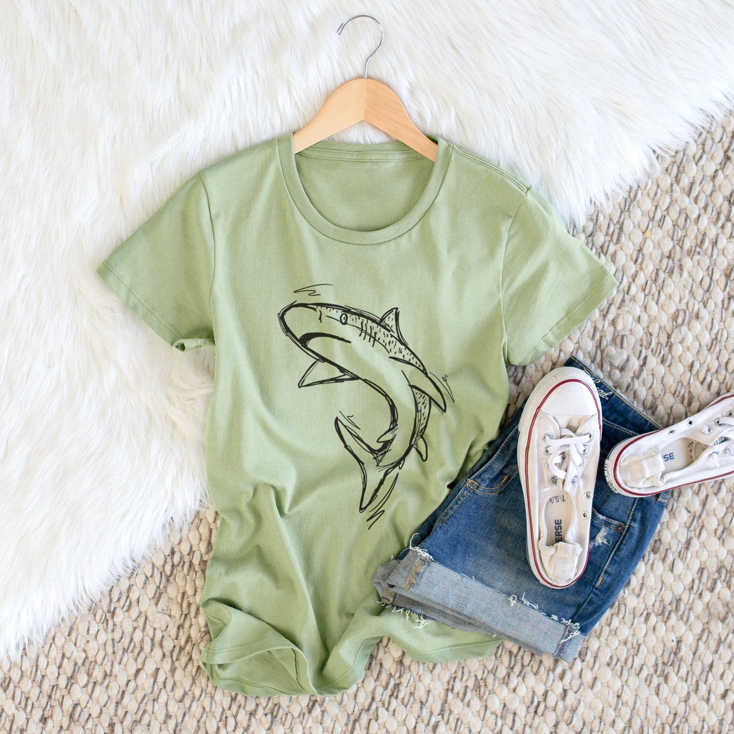 Tiger Shark - Women's Crewneck - Made in USA - 100% Organic Cotton