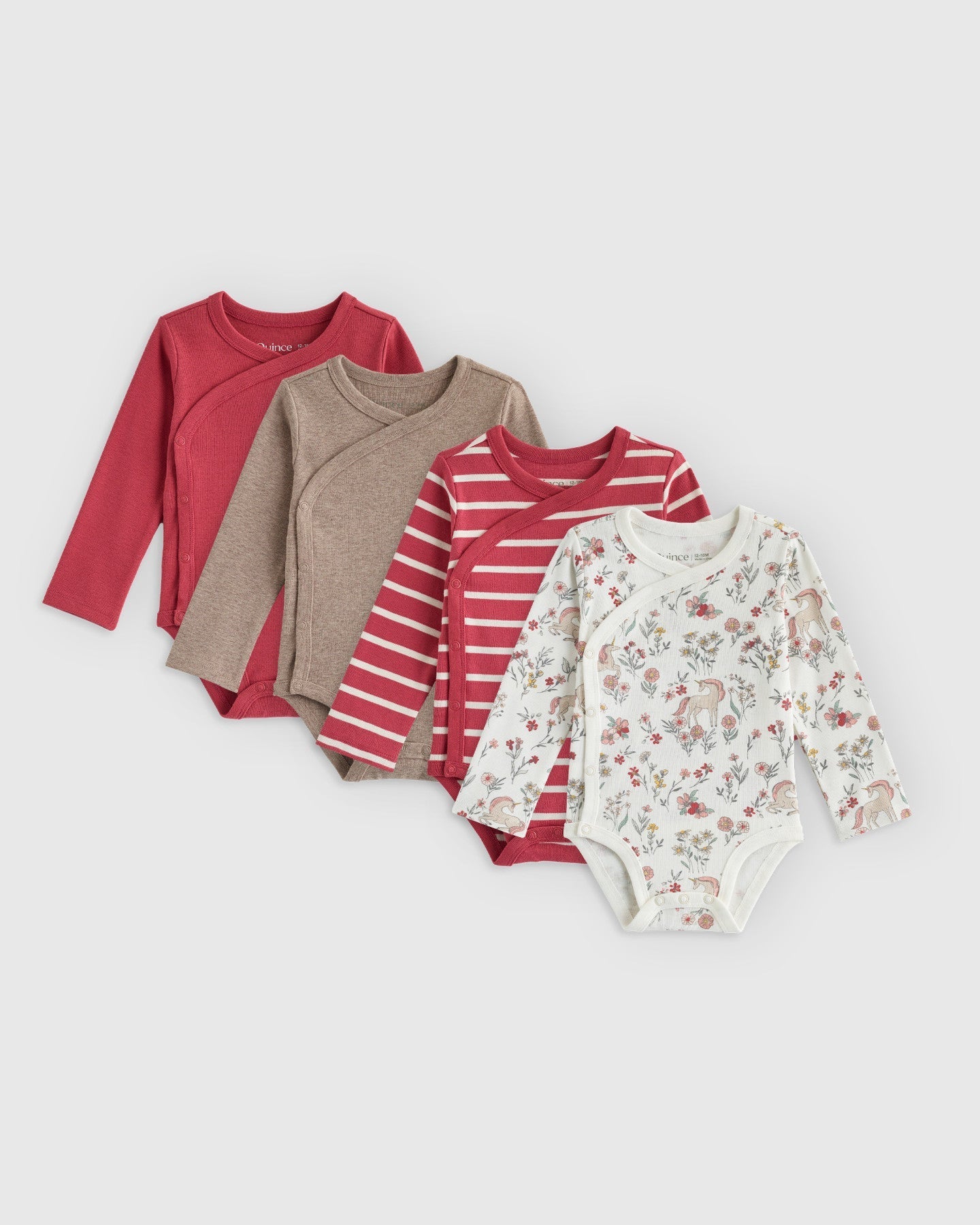 100% Organic Cotton Long Sleeve Snap Over Bodysuit 4-Pack