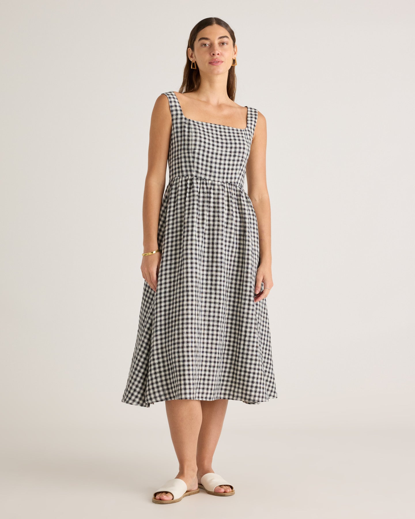 100% European Linen Fit & Flare Midi Dress