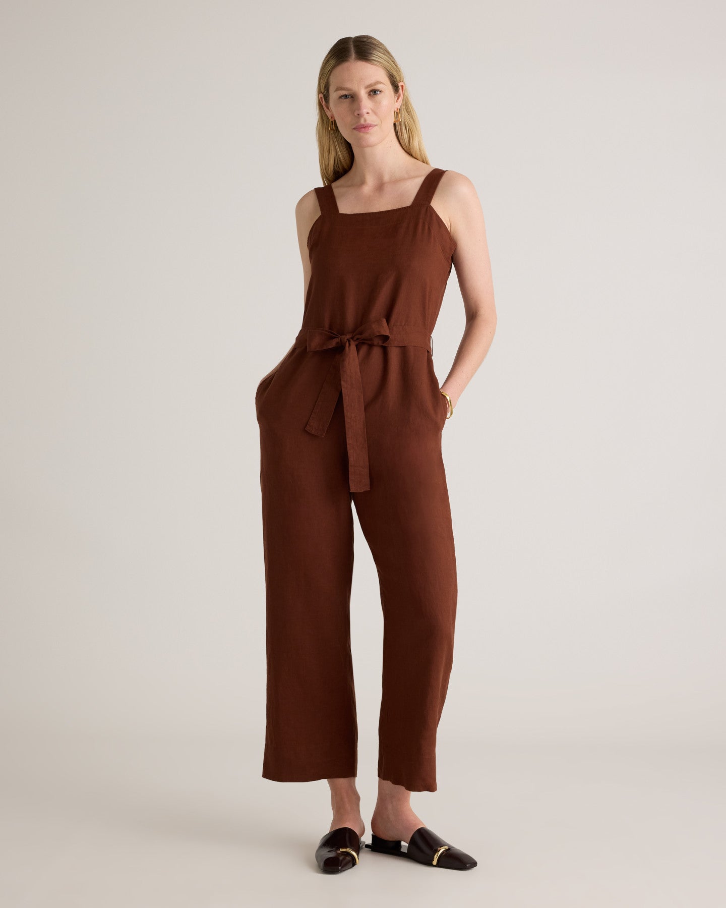 100% European Linen Square Neck Jumpsuit