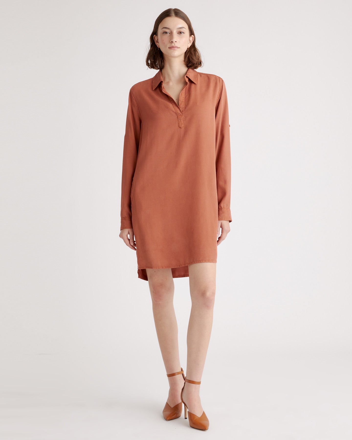 Vintage Wash Tencel Roll Sleeve Tunic Dress