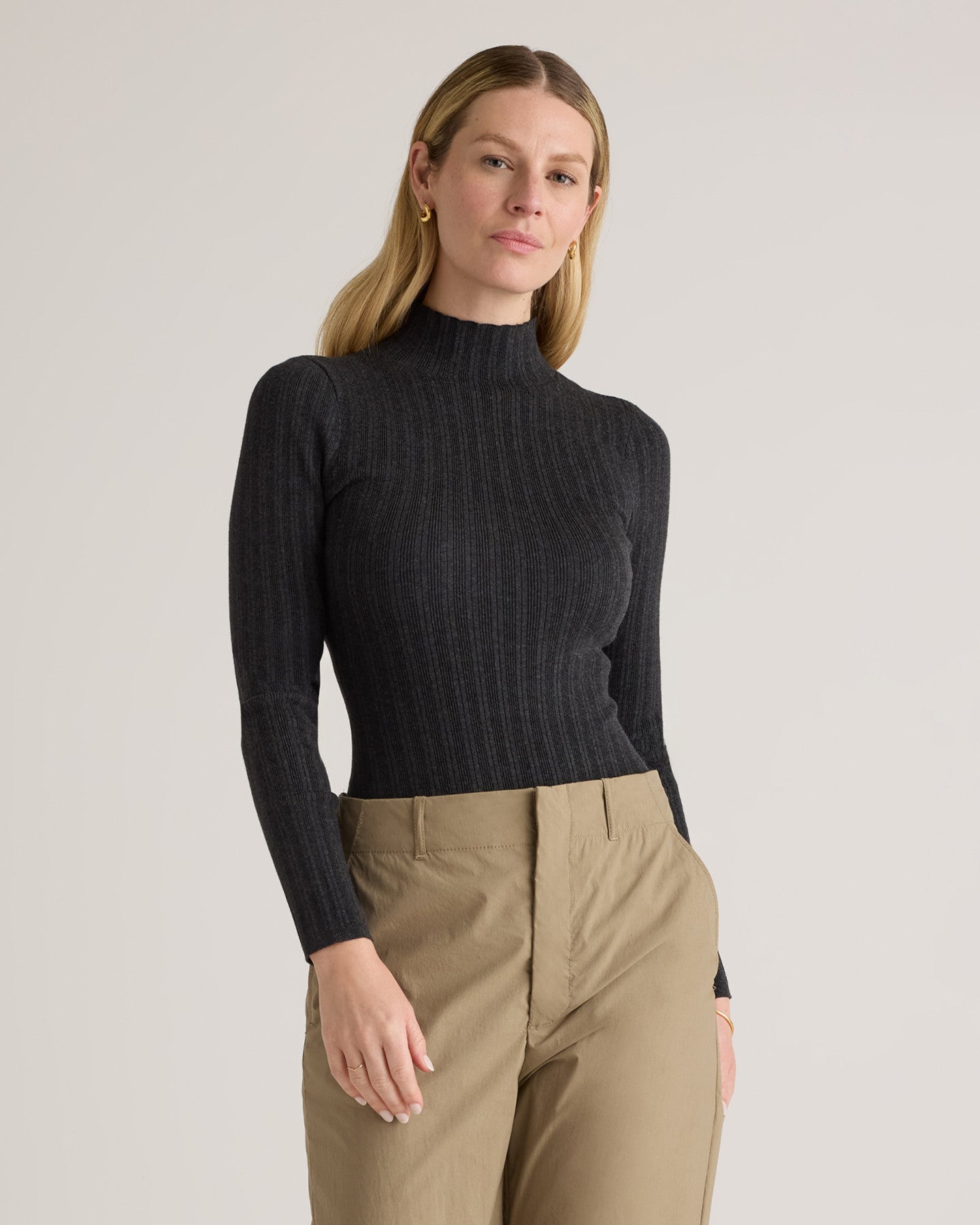 Cotton Cashmere Ribbed Turtleneck Bodysuit