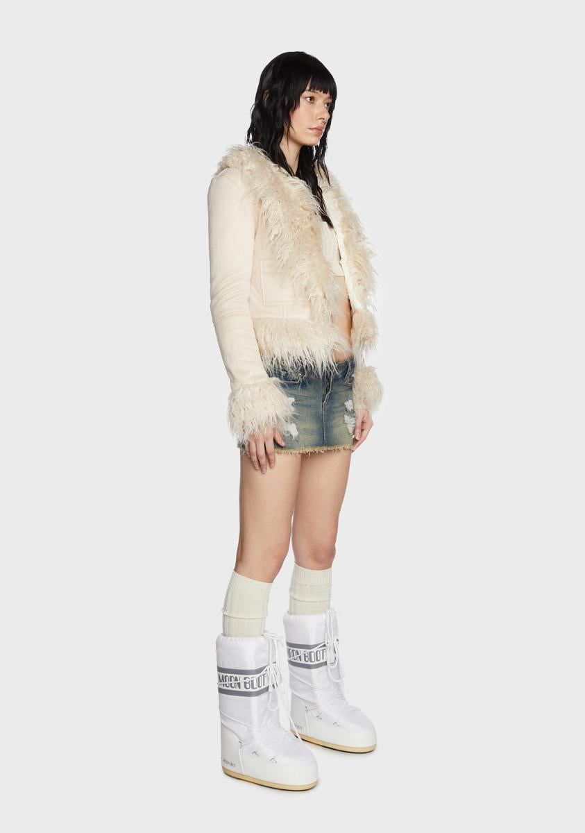 Cream Faux Fur Trim Coat