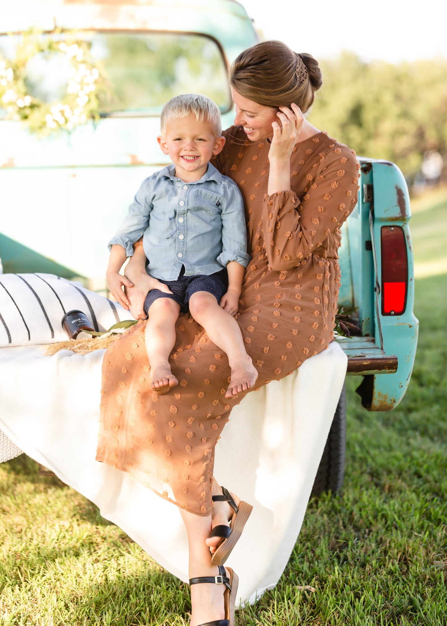 Brown Long Sleeve Swiss Dot Midi Dress - FINAL SALE