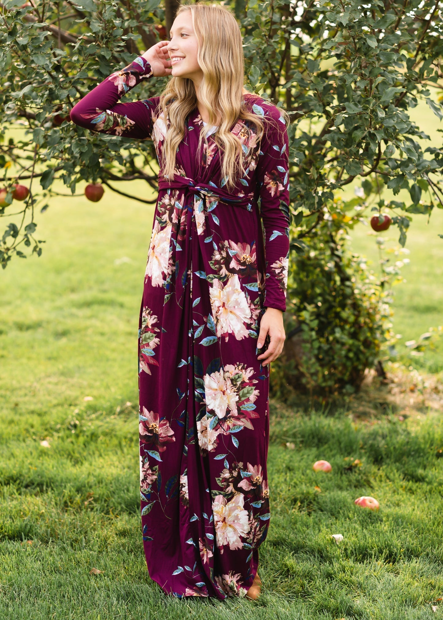 Burgandy Twist Front Floral Maxi Dress - FINAL SALE