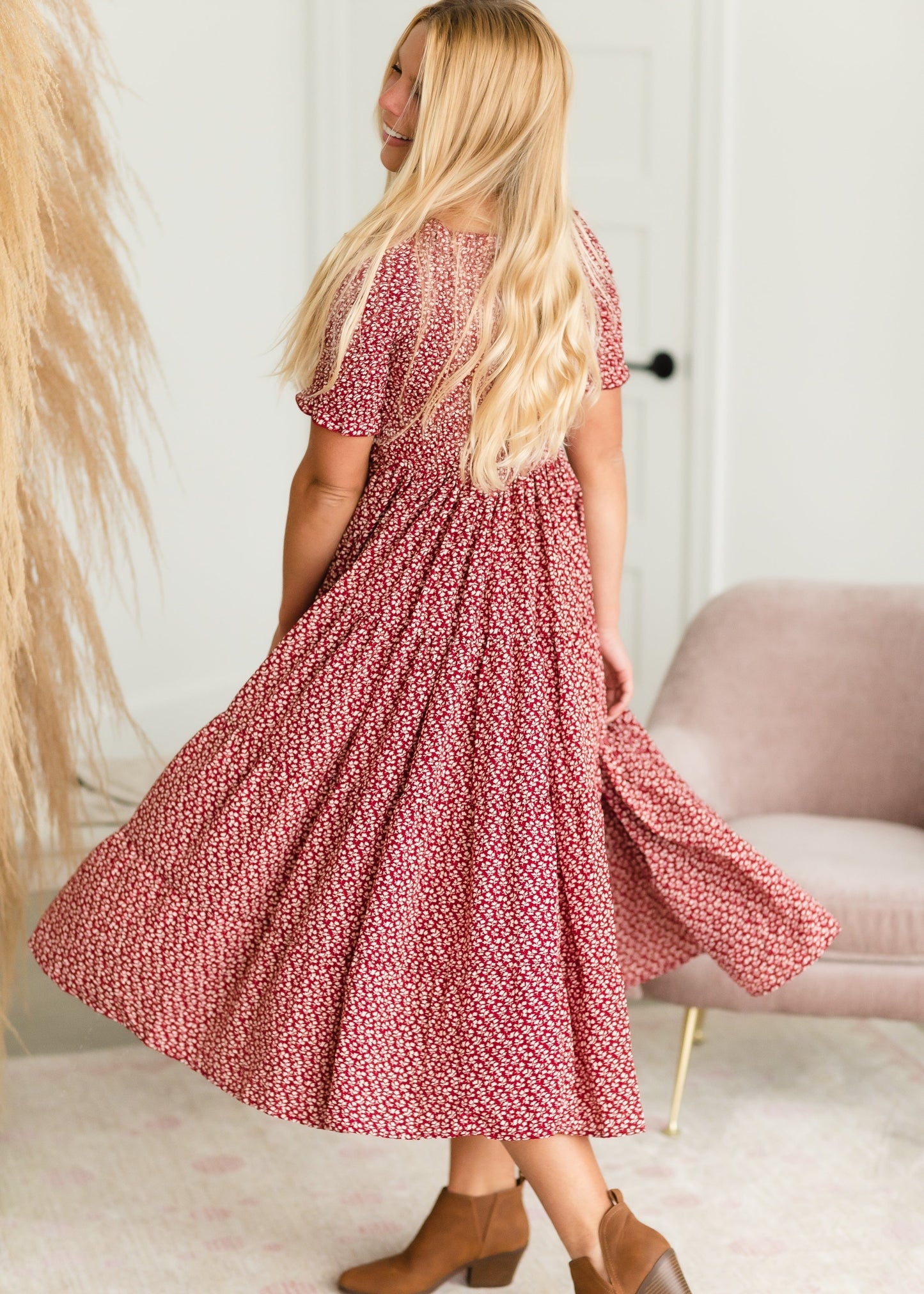 Burgundy Smocked Midi Dress - FINAL SALE