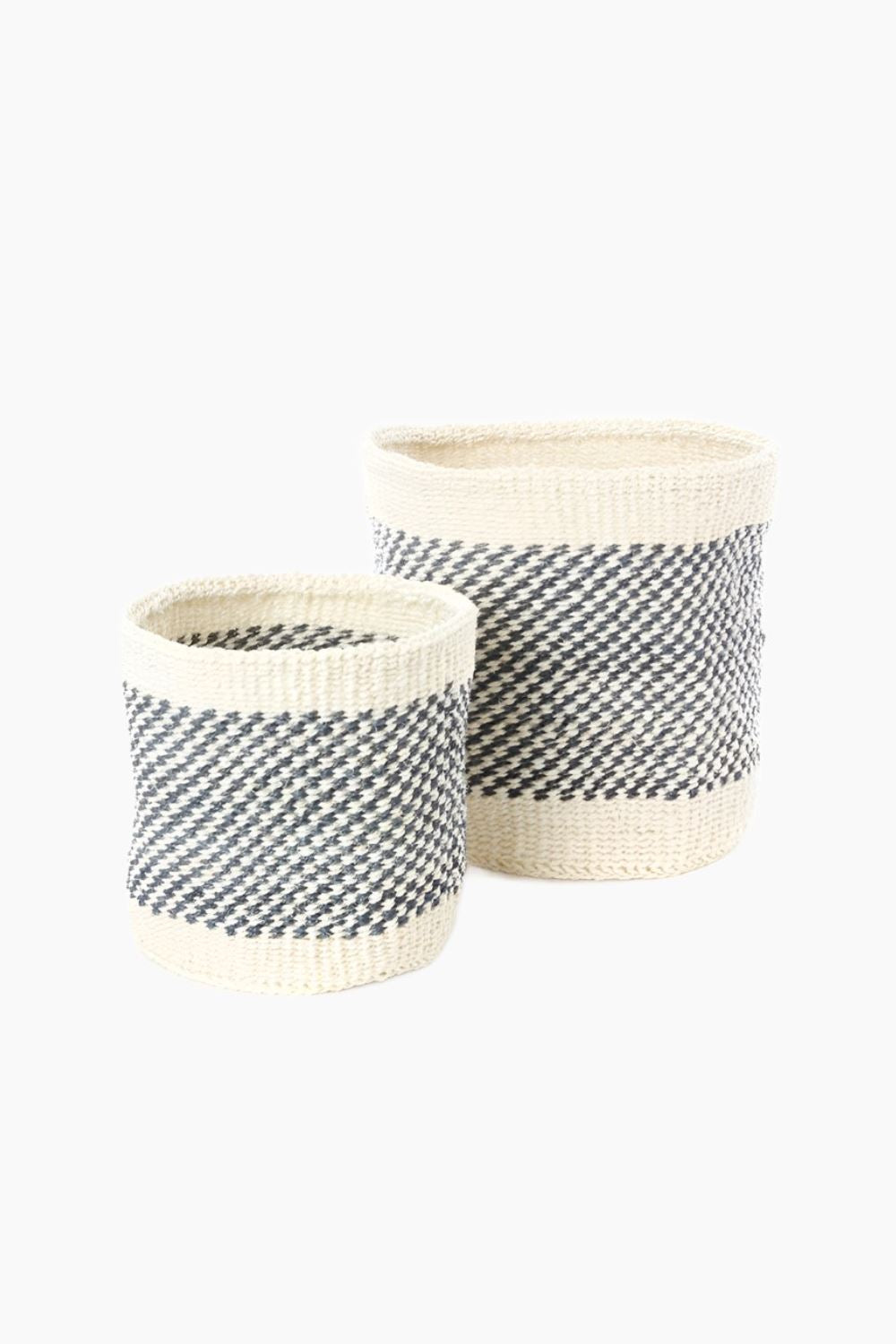 Charcoal and Cream Twill Sisal Nesting Baskets