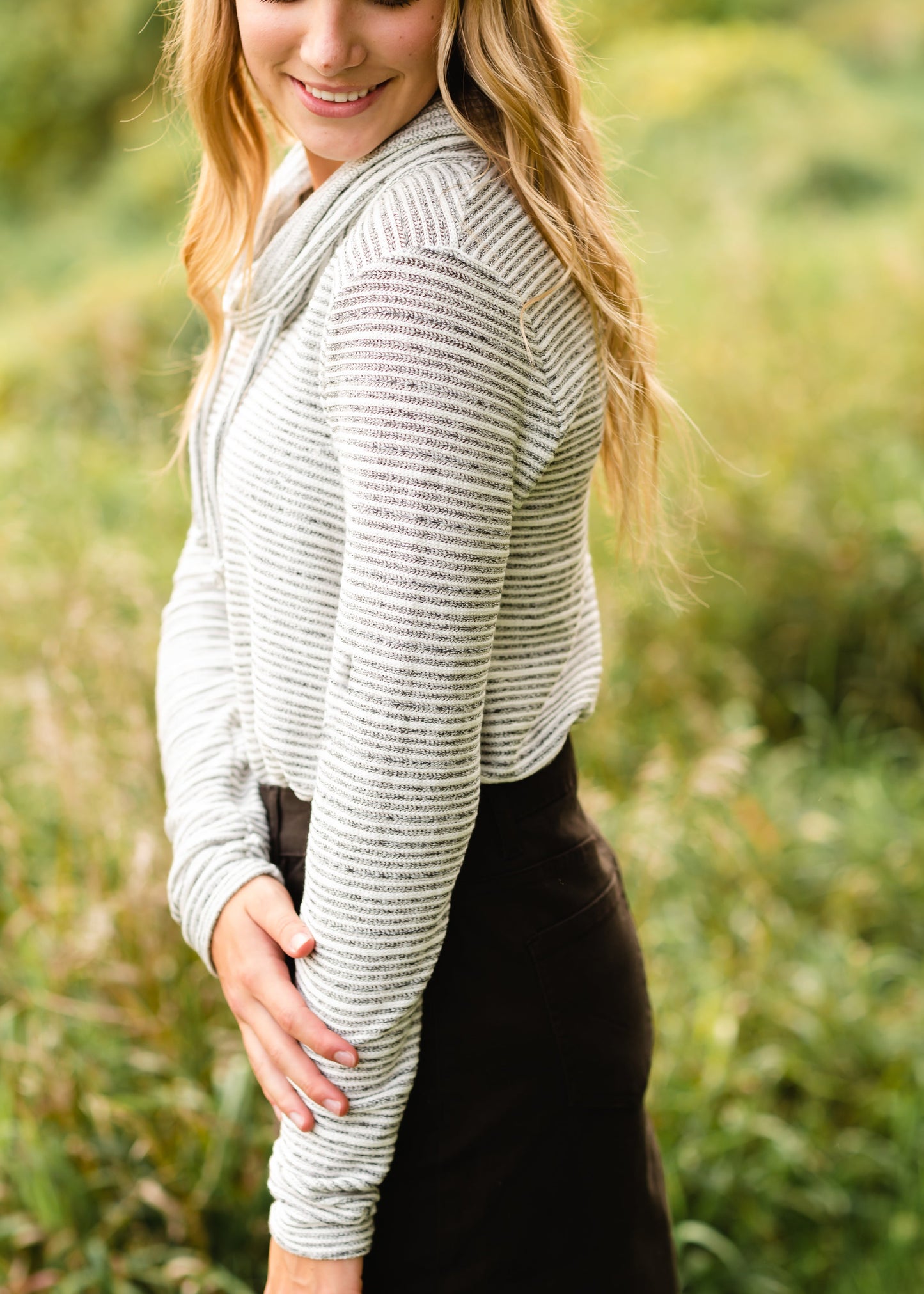 Charcoal Drawstring Cowl Neck Top