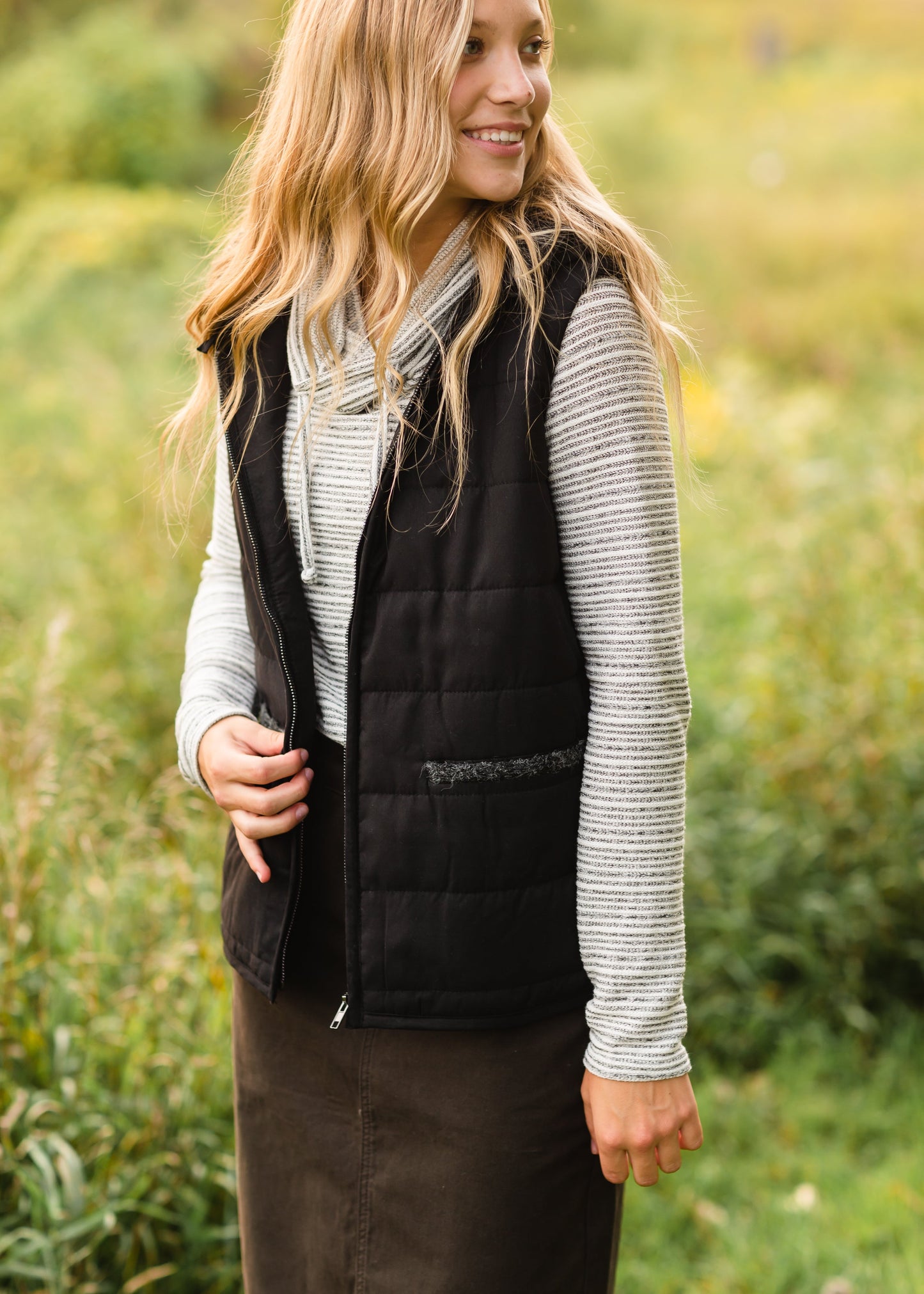 Charcoal Drawstring Cowl Neck Top