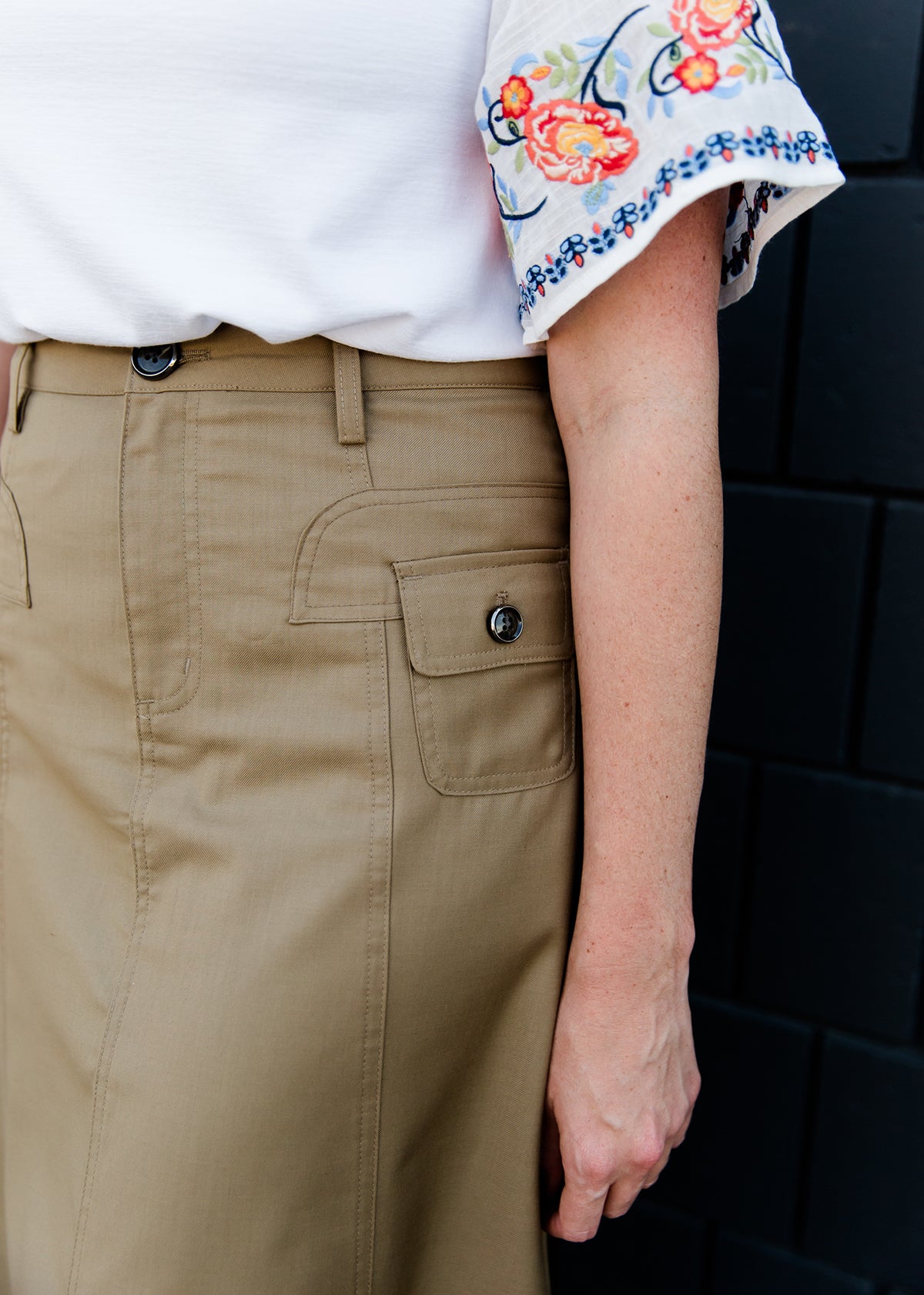 Comfy A-Line Long Khaki Skirt