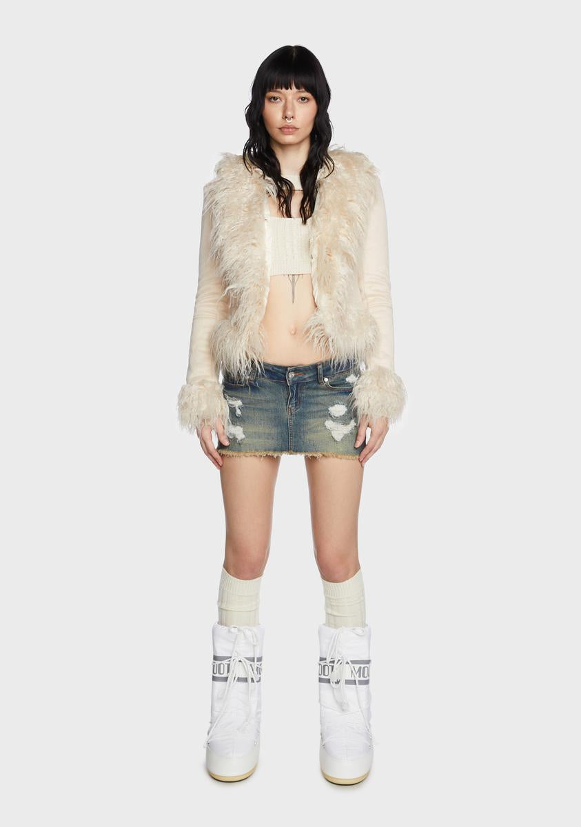 Cream Faux Fur Trim Coat