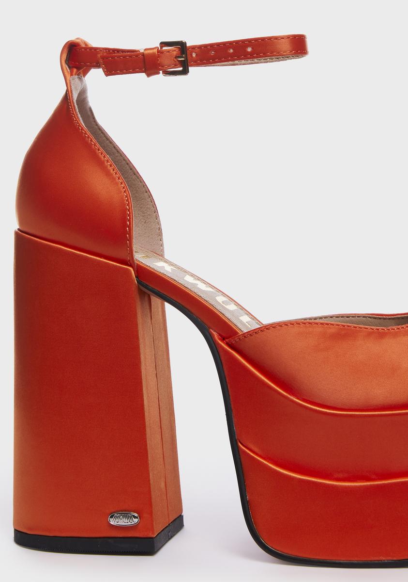 Charlie Satin Platform Heels - Orange