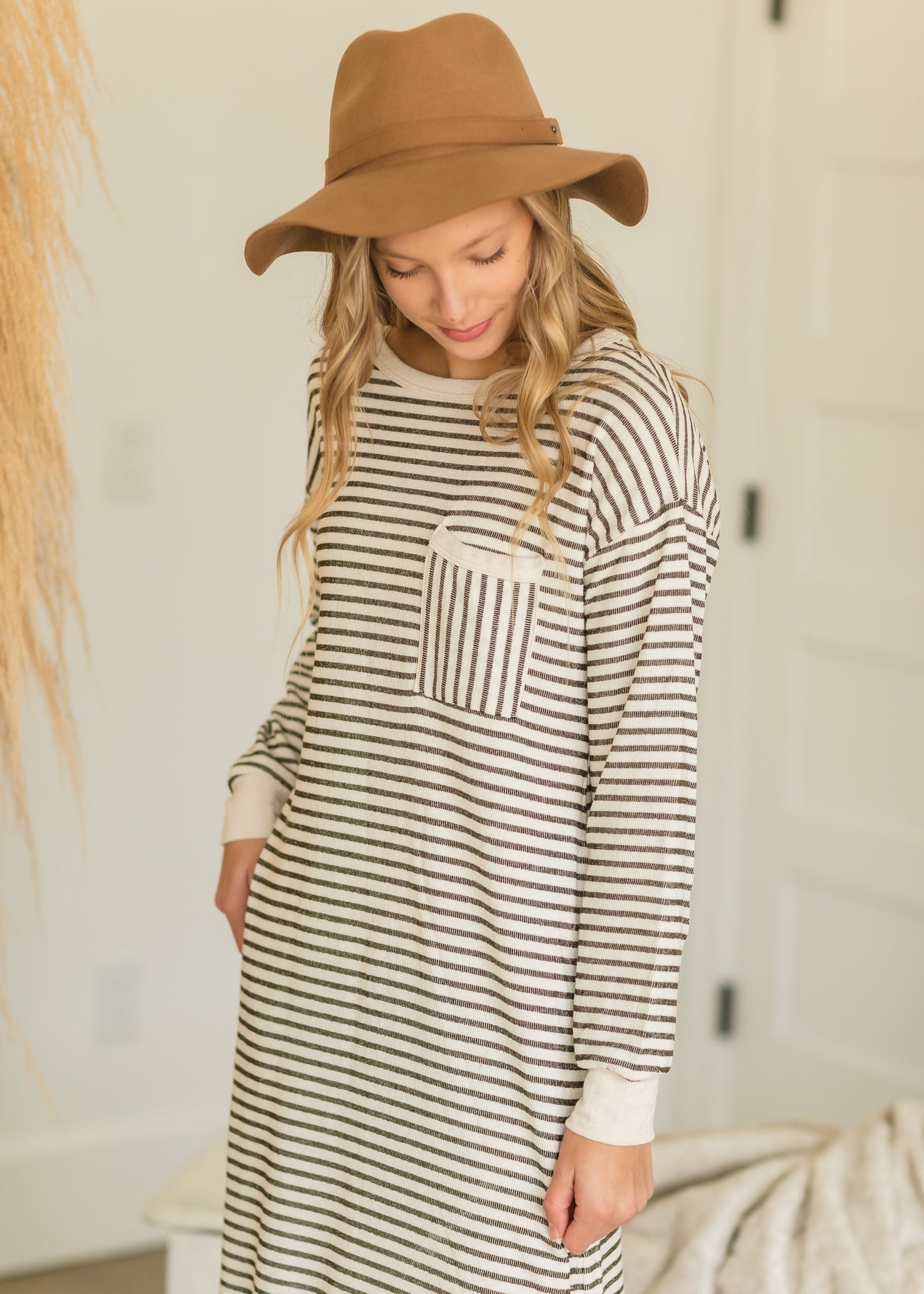 French Terry Striped Midi Dress