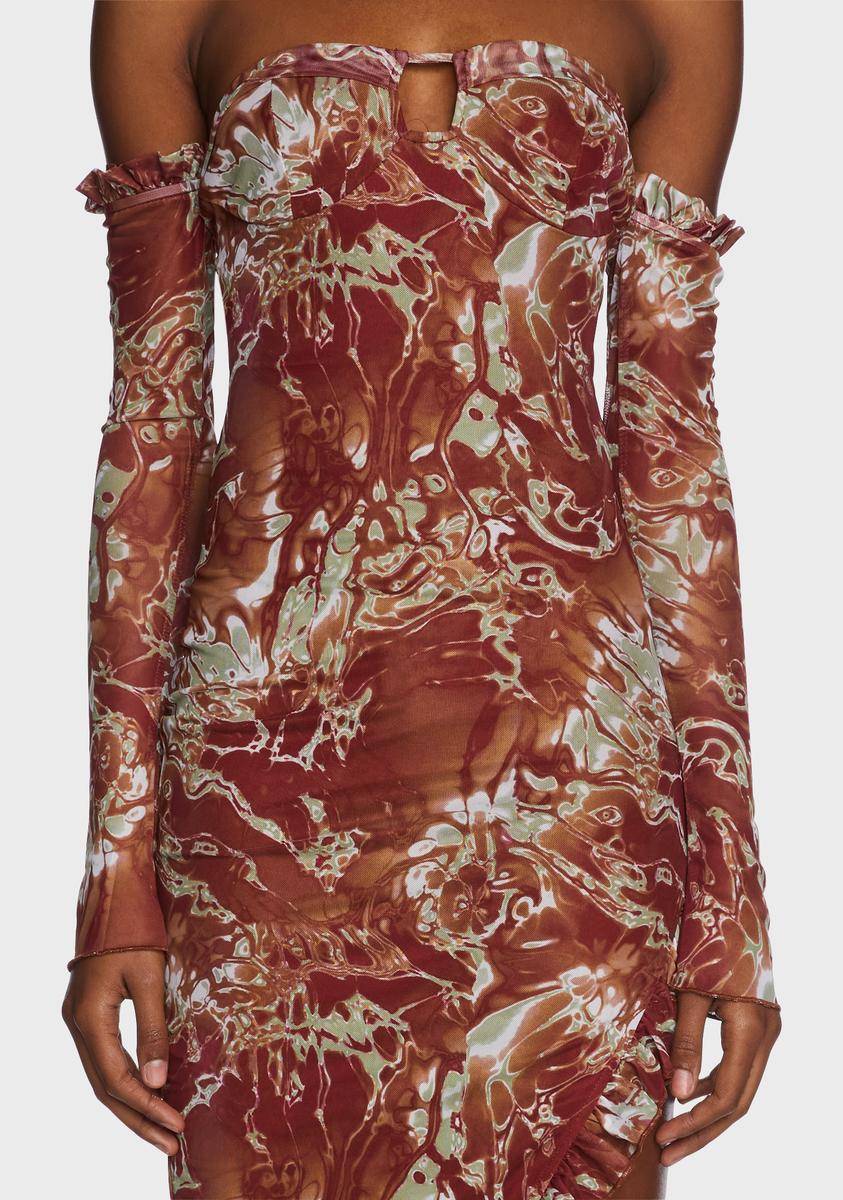 Cognac Surreal Daze Midi Dress