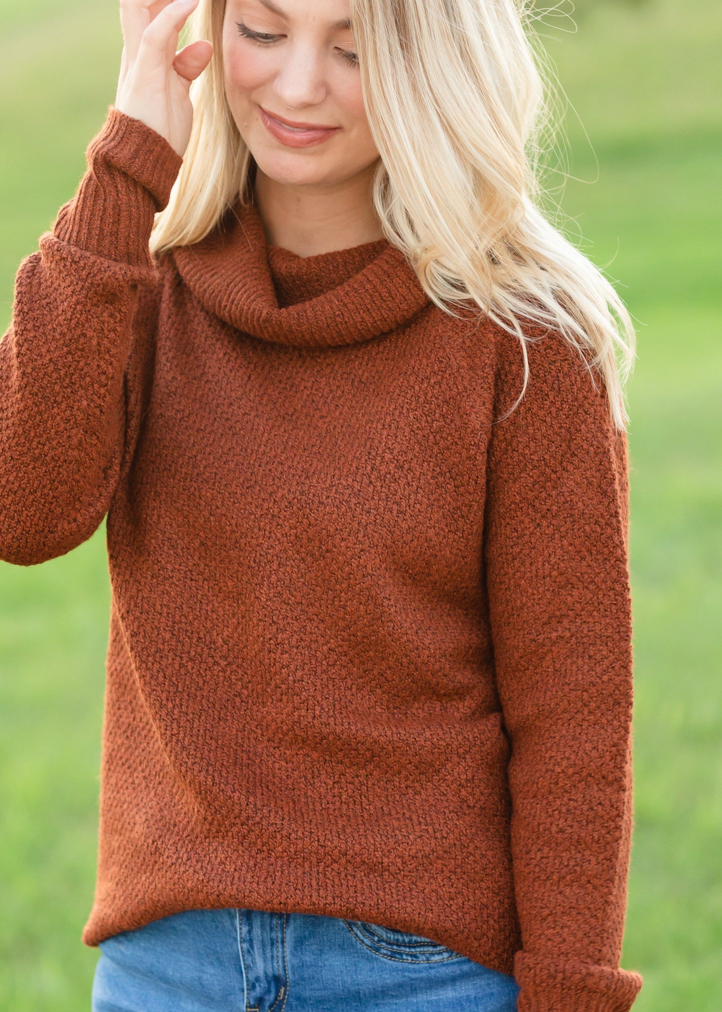 Rust Slouchy Cowl Neck Sweater