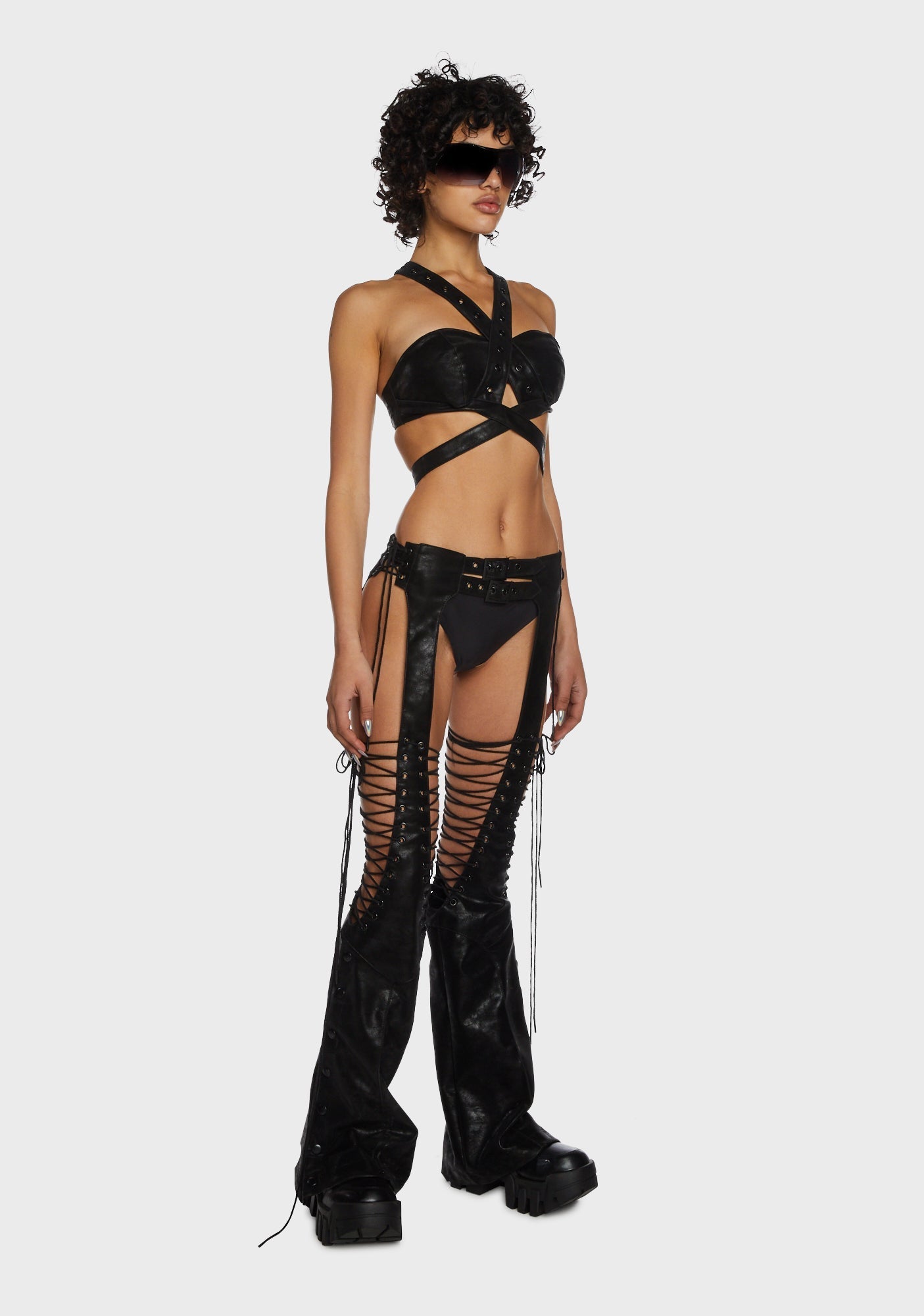 Compression Lace Up Chaps - Black