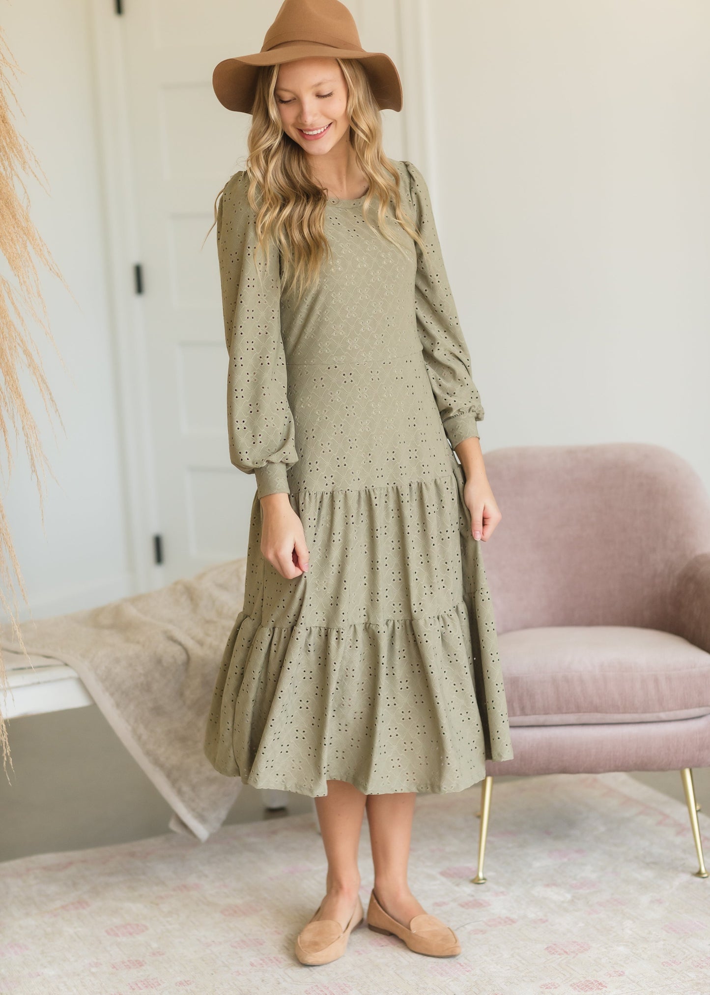 Sage Eyelet Knit Midi Dress - FINAL SALE