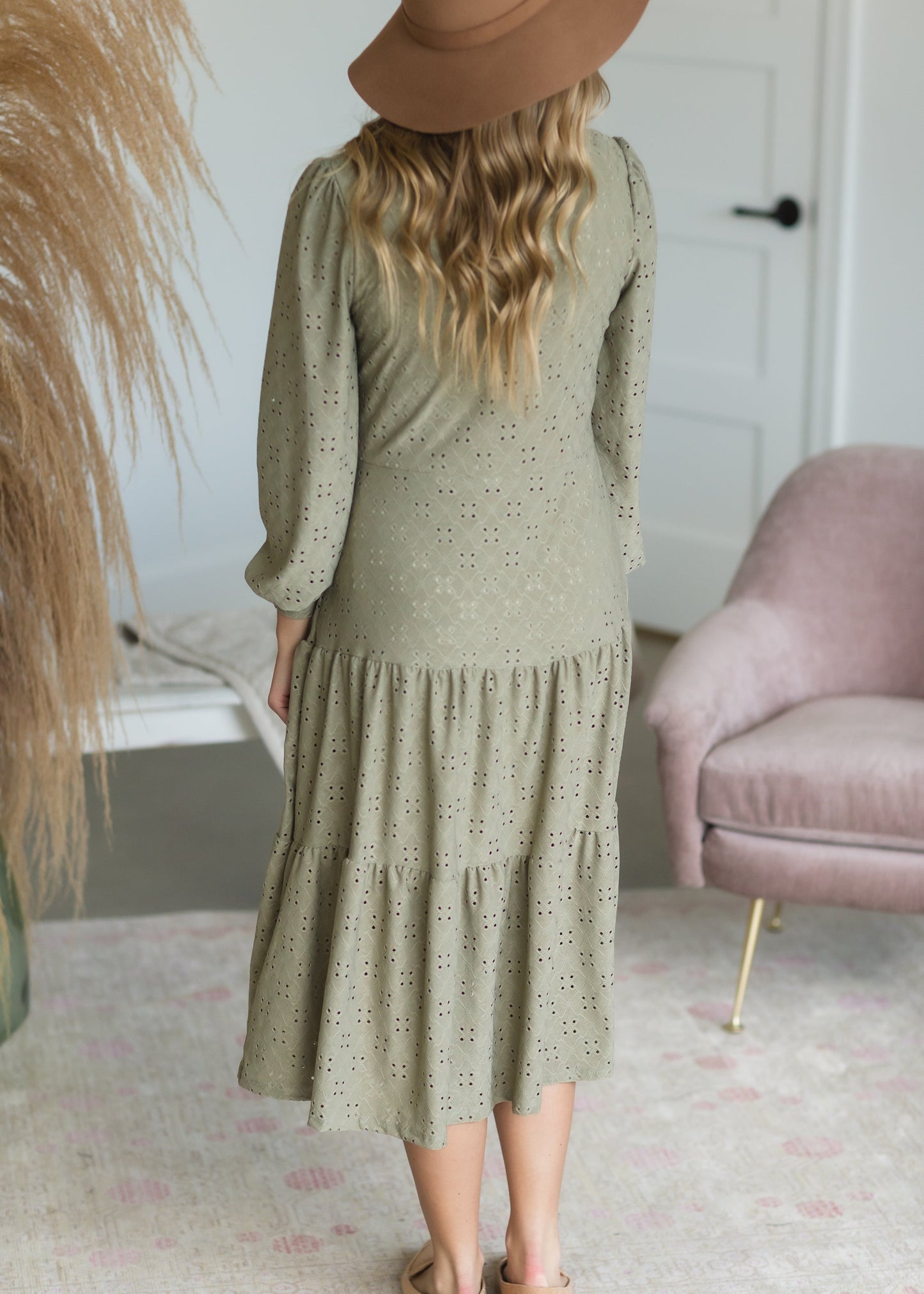 Sage Eyelet Knit Midi Dress - FINAL SALE