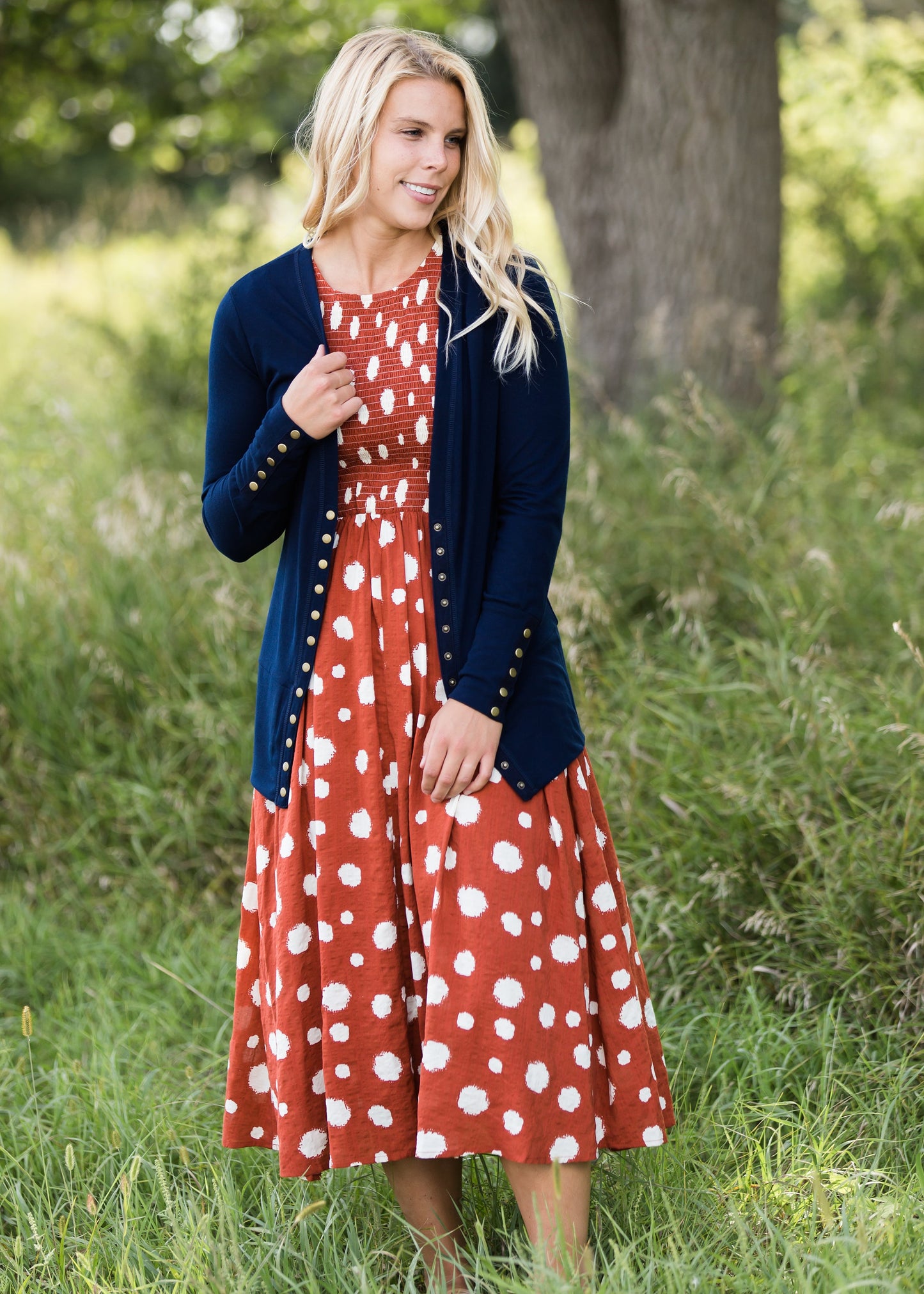 Smocked Brush Detail Midi Dress
